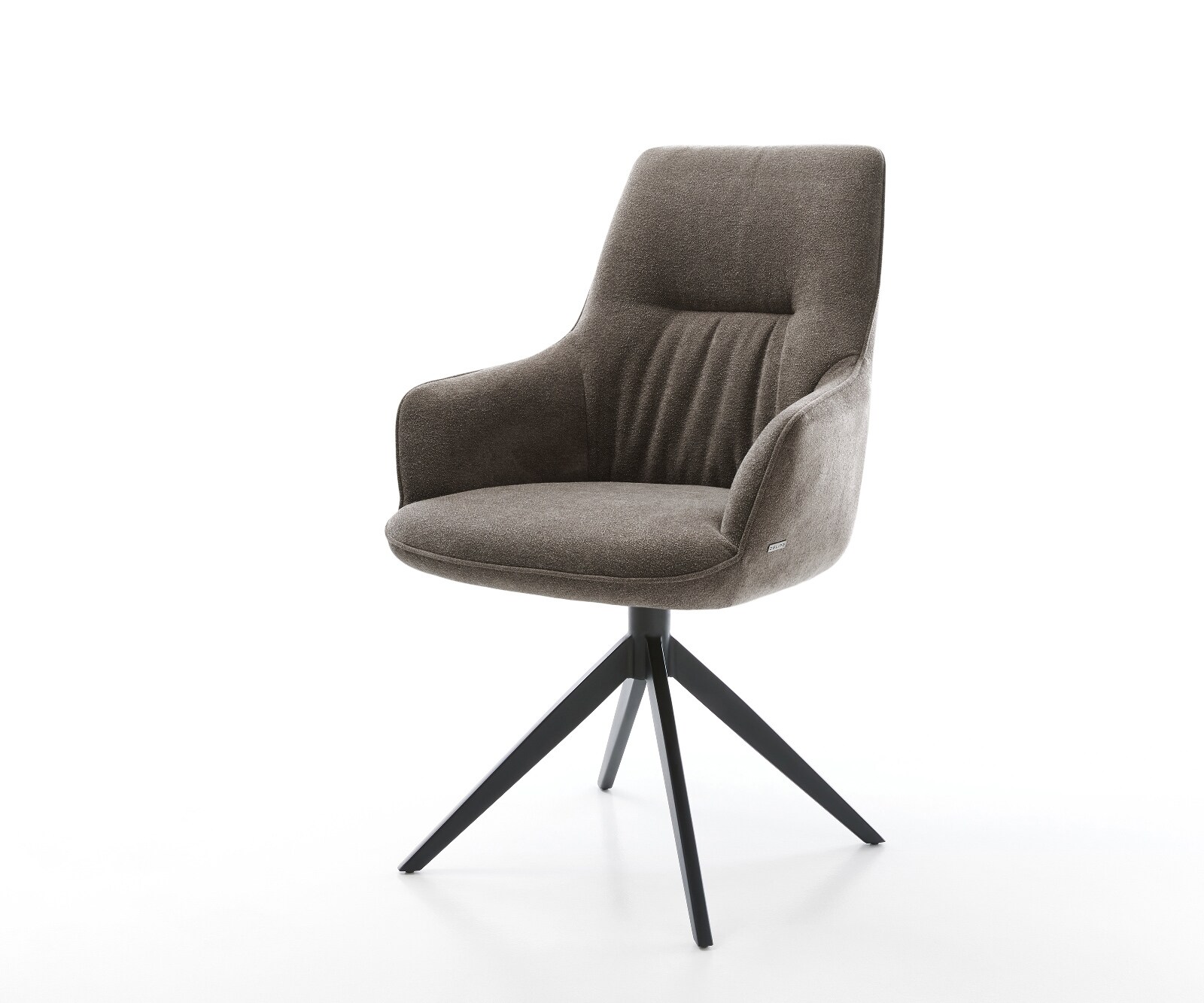 Chaise-pivotante Zelia-Flex avec accoudoirs tissu structuré doux taupe pied croisé large noir pivotement sur 360° fonction bascule ressorts ensachés