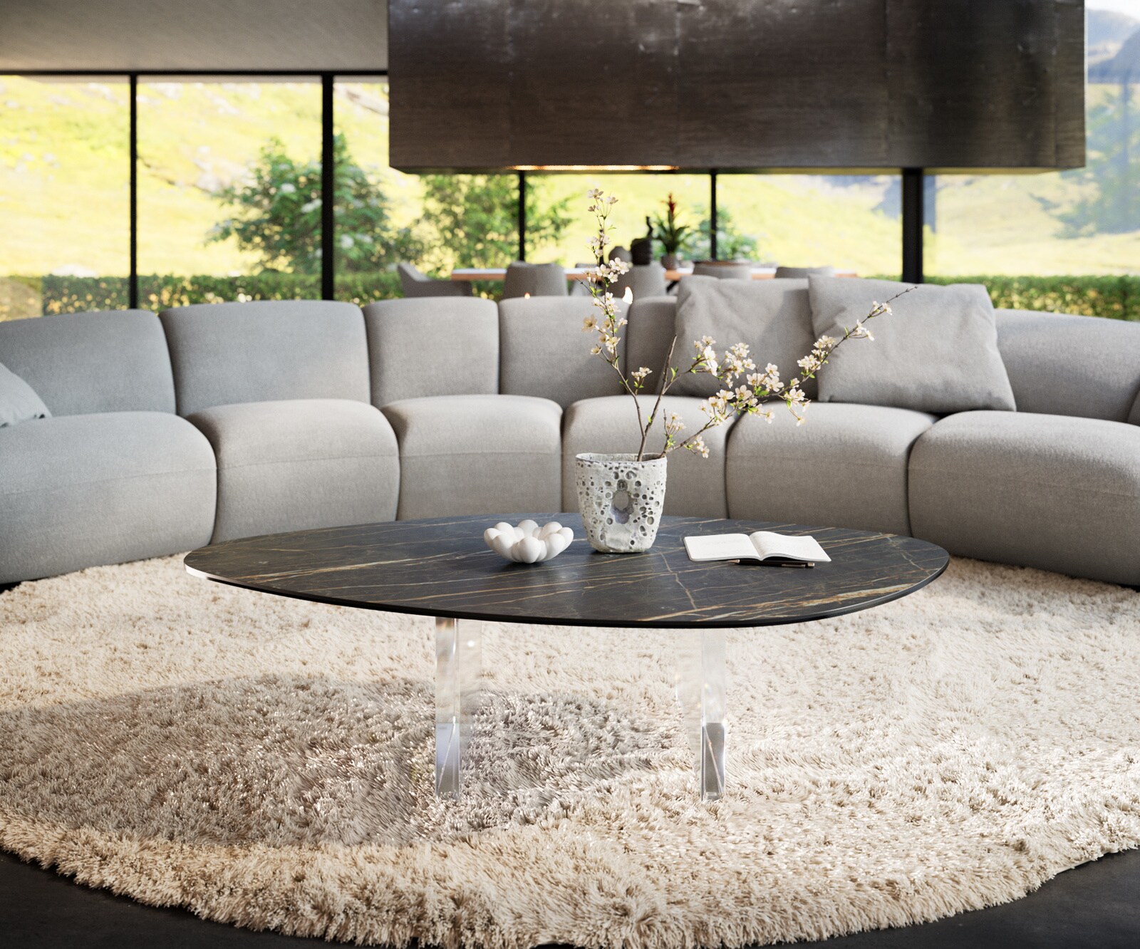 Couchtisch Edge Organisch 140x76 cm Keramik Laminam® Noir Desir Braun Lumia Acryl 1