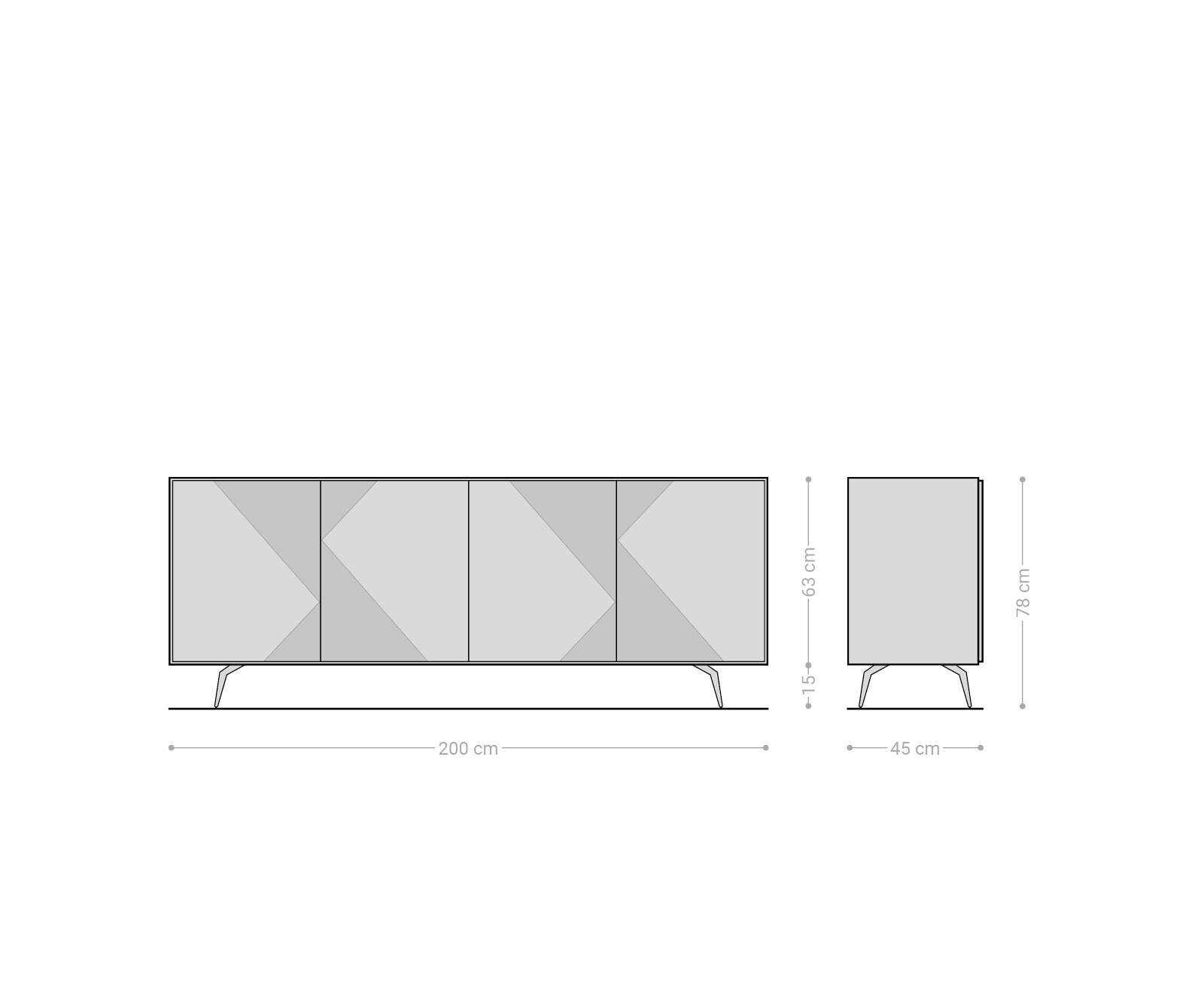Sideboard Tereos 200 cm Esche Dunkelbraun 3D Effekt 4 Türen Winkelfuß Metall Schwarz 6