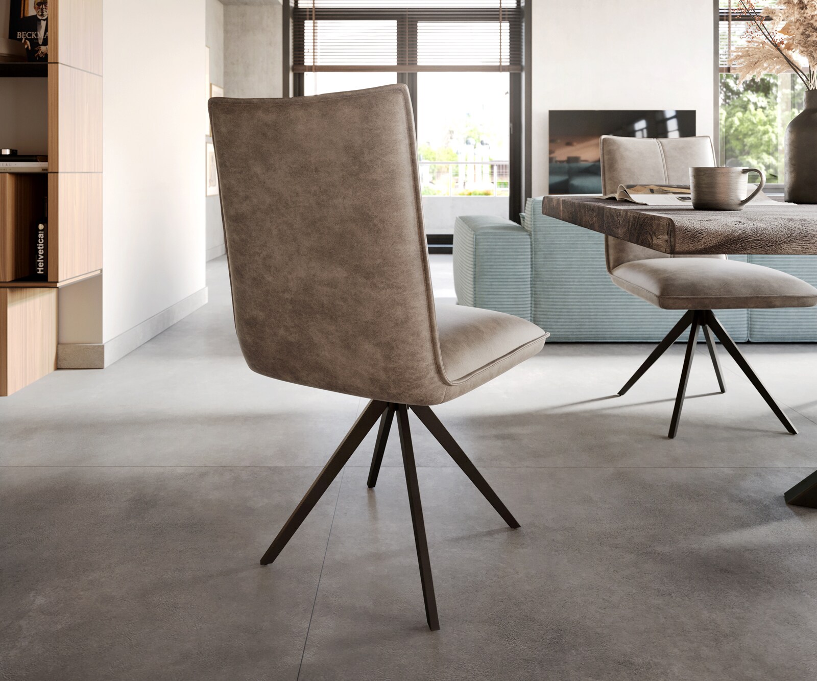 Esszimmerstuhl Lelio-Flex Mikrofaser Taupe Vintage Kreuzgestell breit Schwarz Taschenfederkern 4 Esszimmerstuhl Lelio-Flex Mikrofaser Taupe Vintage Kreuzgestell breit Schwarz Taschenfederkern 4