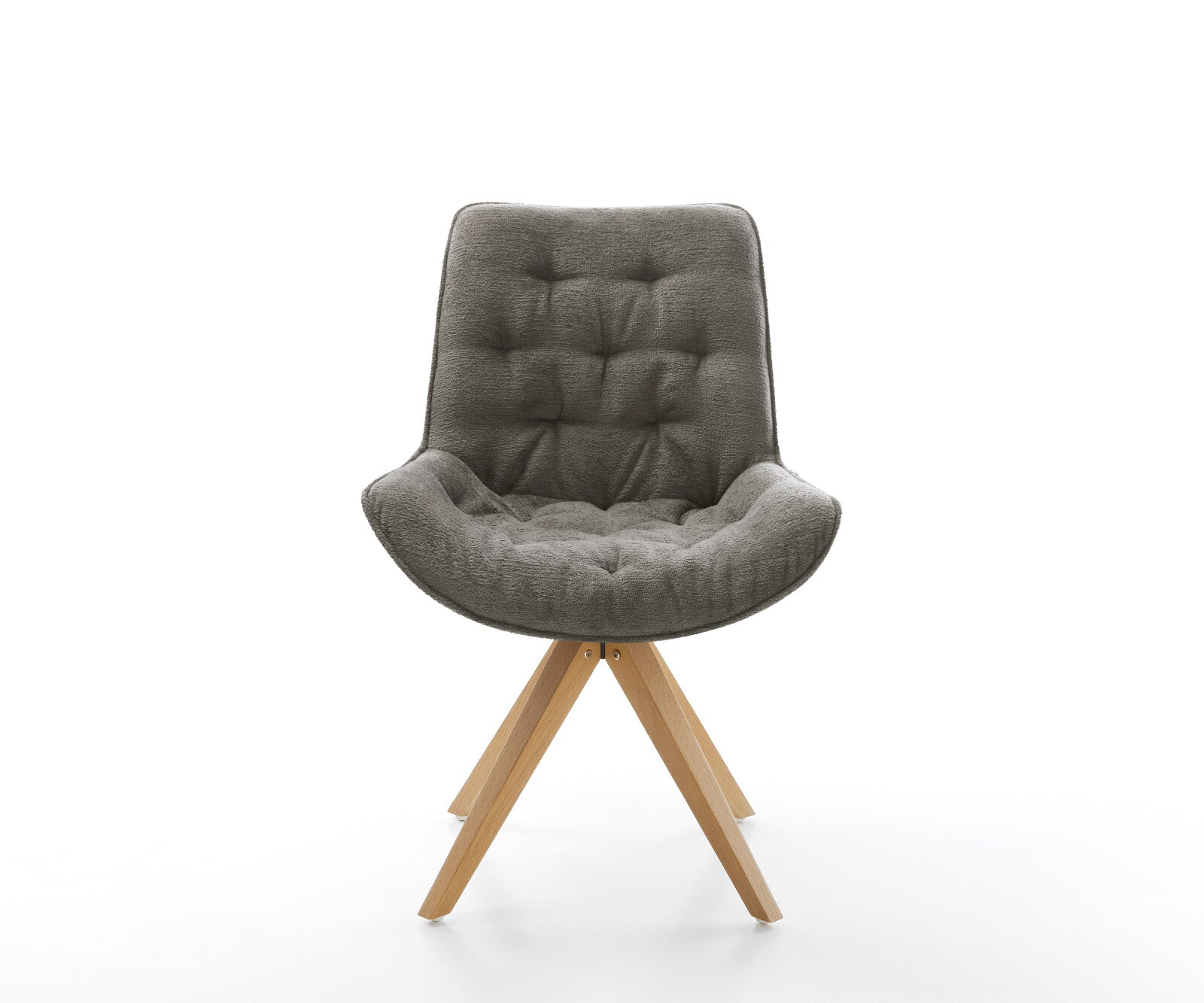 Chaise-pivotante Taimi-Flex bouclé doux couleur boue pied en bois angulaire naturel pivotement sur 180° 2