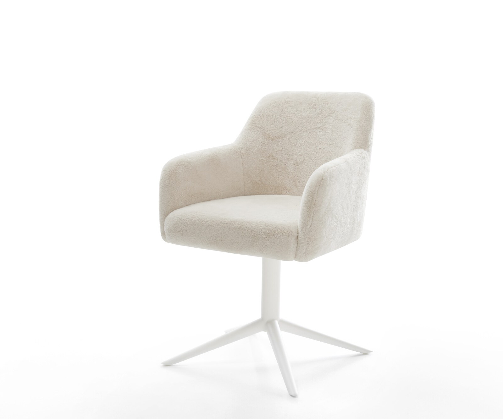 Drehstuhl Greg-Flex Plüsch Creme-Weiß Fußkreuz Weiß 360° drehbar Wippfunktion Taschenfederkern