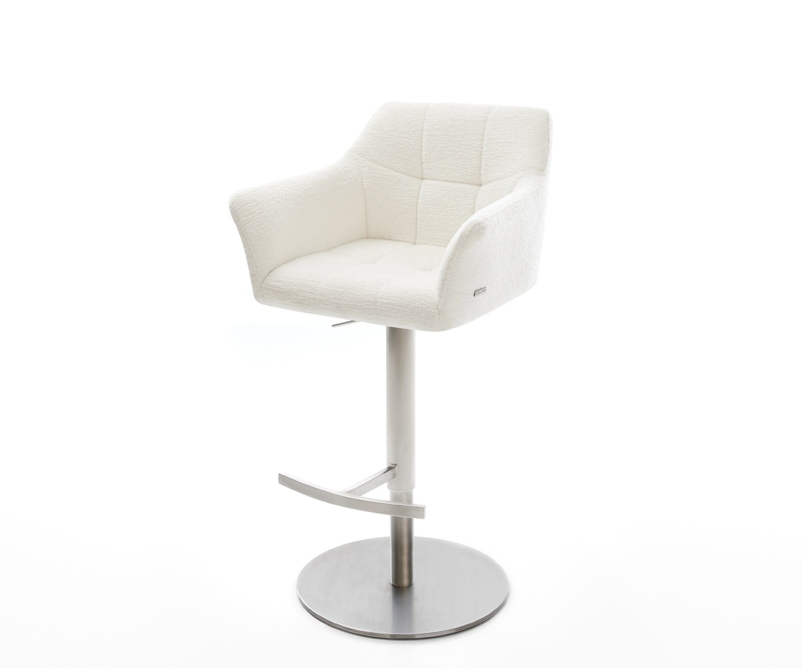 Chaise-de-bar Yulo-Flex Bouclé doux Beige Pied pivotant réglable en hauteur en acier inoxydable Argent 1
