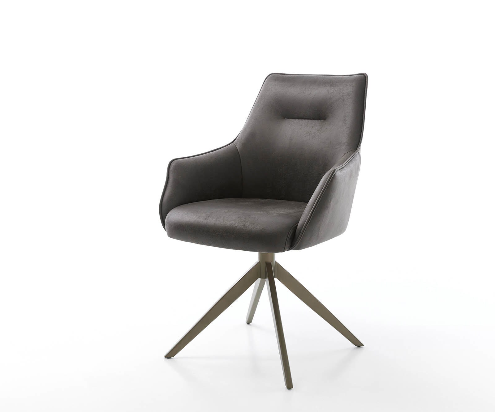 Chaise-pivotante Alja-Flex avec accoudoirs anthracite vintage pied croisé large aspect titane ressorts ensachés pivote sur 360°