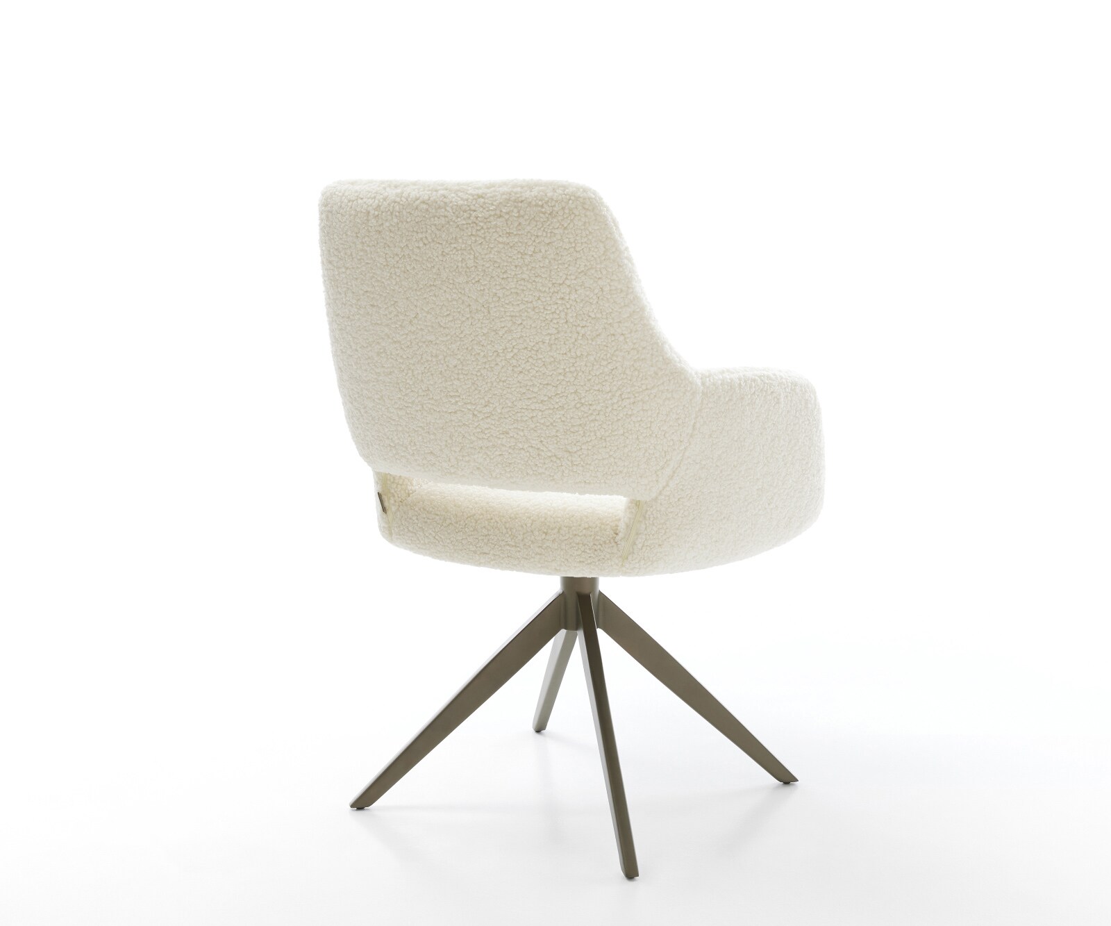 Chaise-pivotante Yago-Flex avec accoudoirs tissu teddy beige pied croisé large aspect titane pivotement sur 360° fonction bascule ressorts ensachés 4