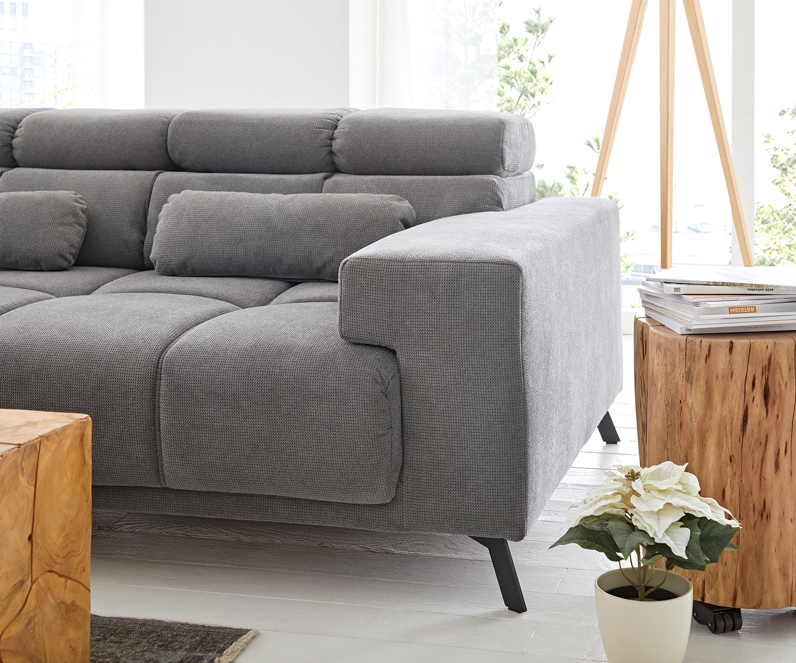 Ecksofa Ordino 285x200 Mikrofaser Grau Ottomane links elektrische Sitztiefenverstellung 9