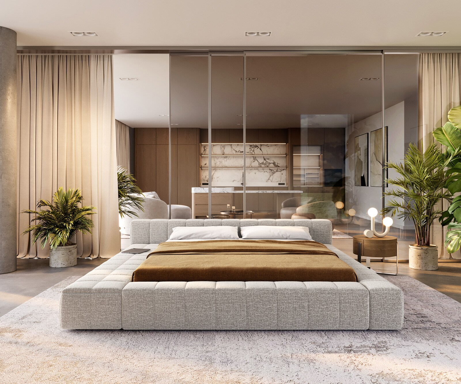 Polsterbettgestell Espazio 180x200 cm Webstoff Soft Beige 1