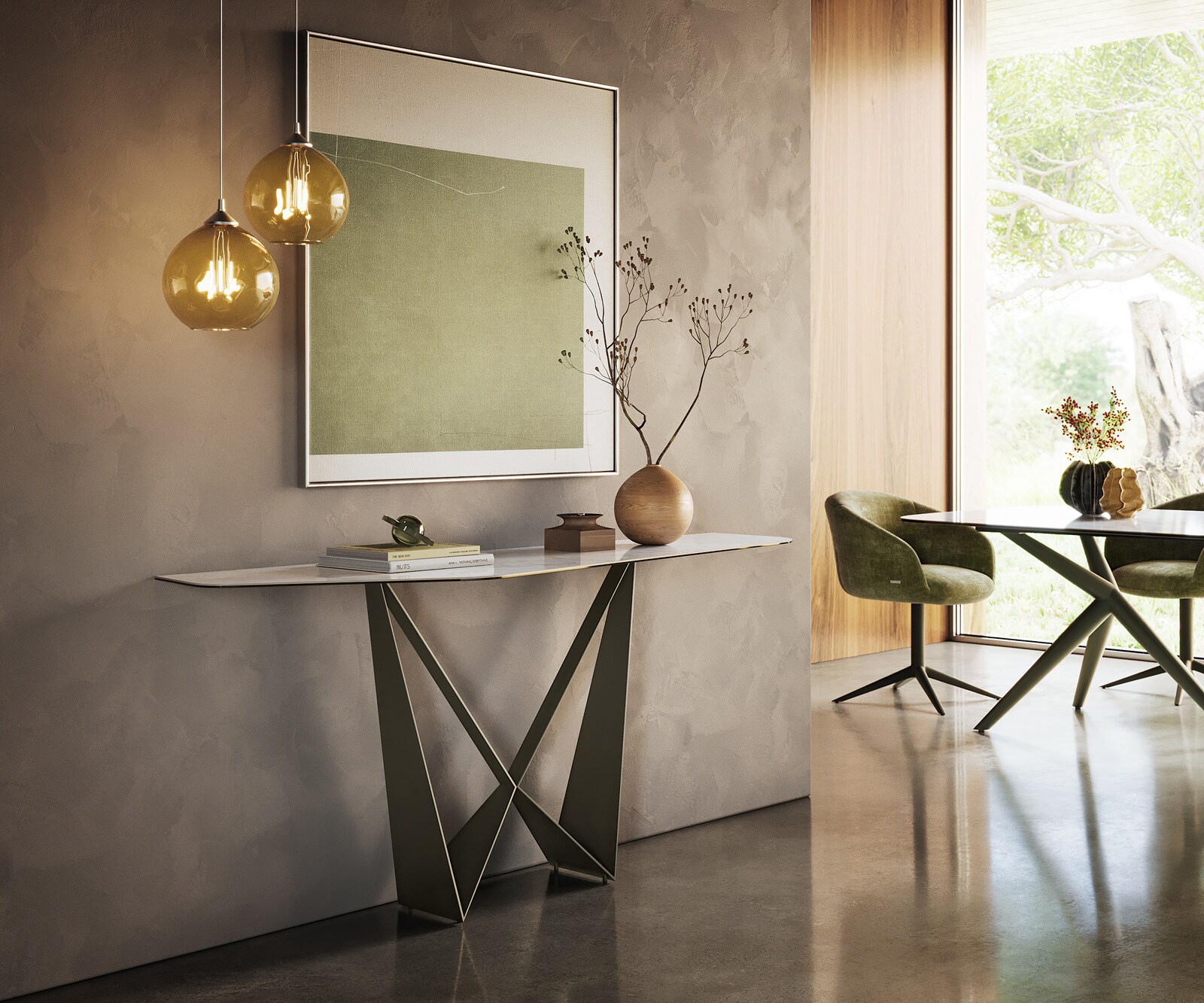 Konsolentisch Edge Polygonal 180x50 cm Keramik Onyx Pearl Spios Metall Effektfinish Titan 6