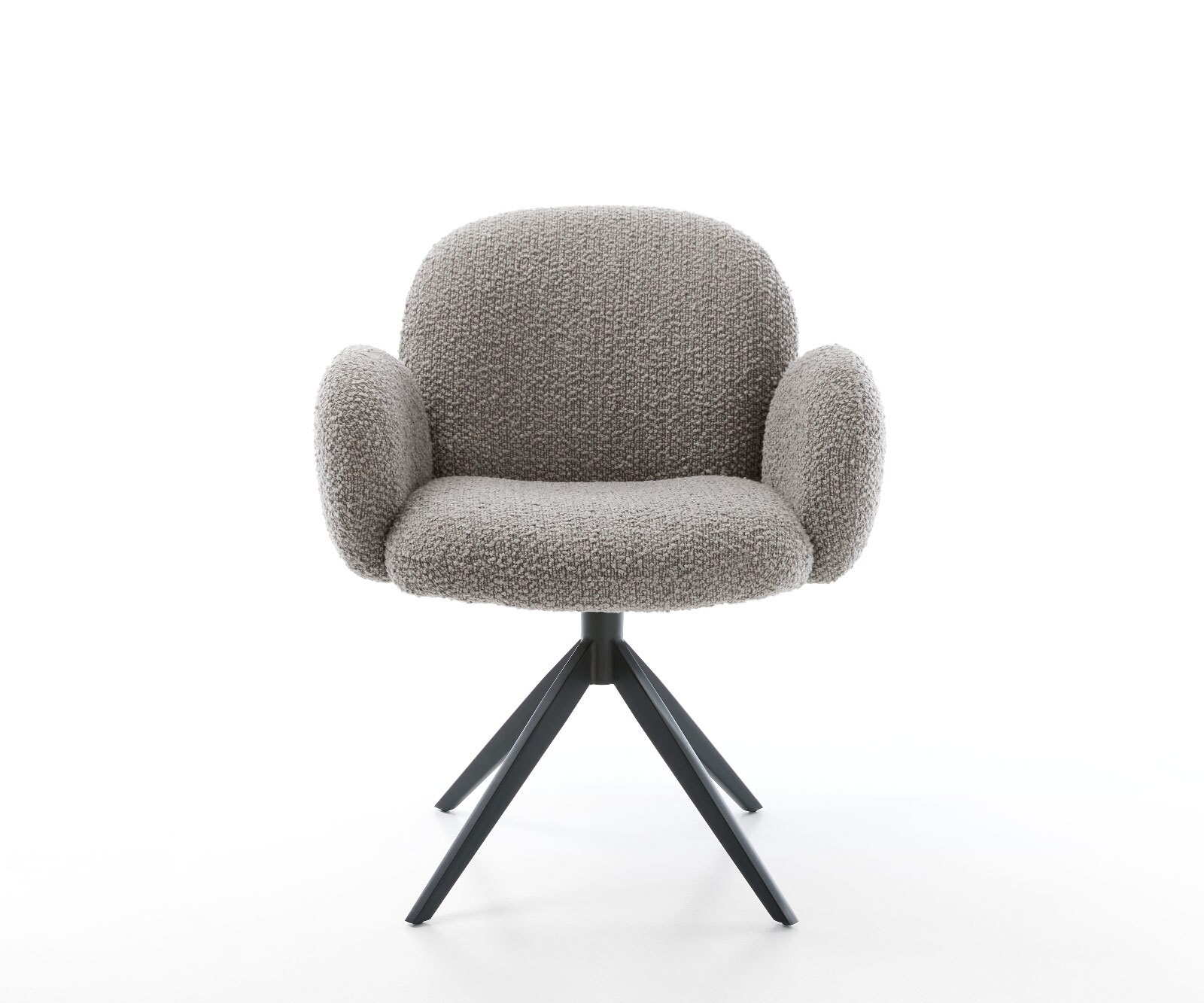 Drehstuhl Nube-Flex mit Armlehnen Bouclé Silbergrau Kreuzgestell breit Schwarz 360° drehbar Taschenfederkern 1