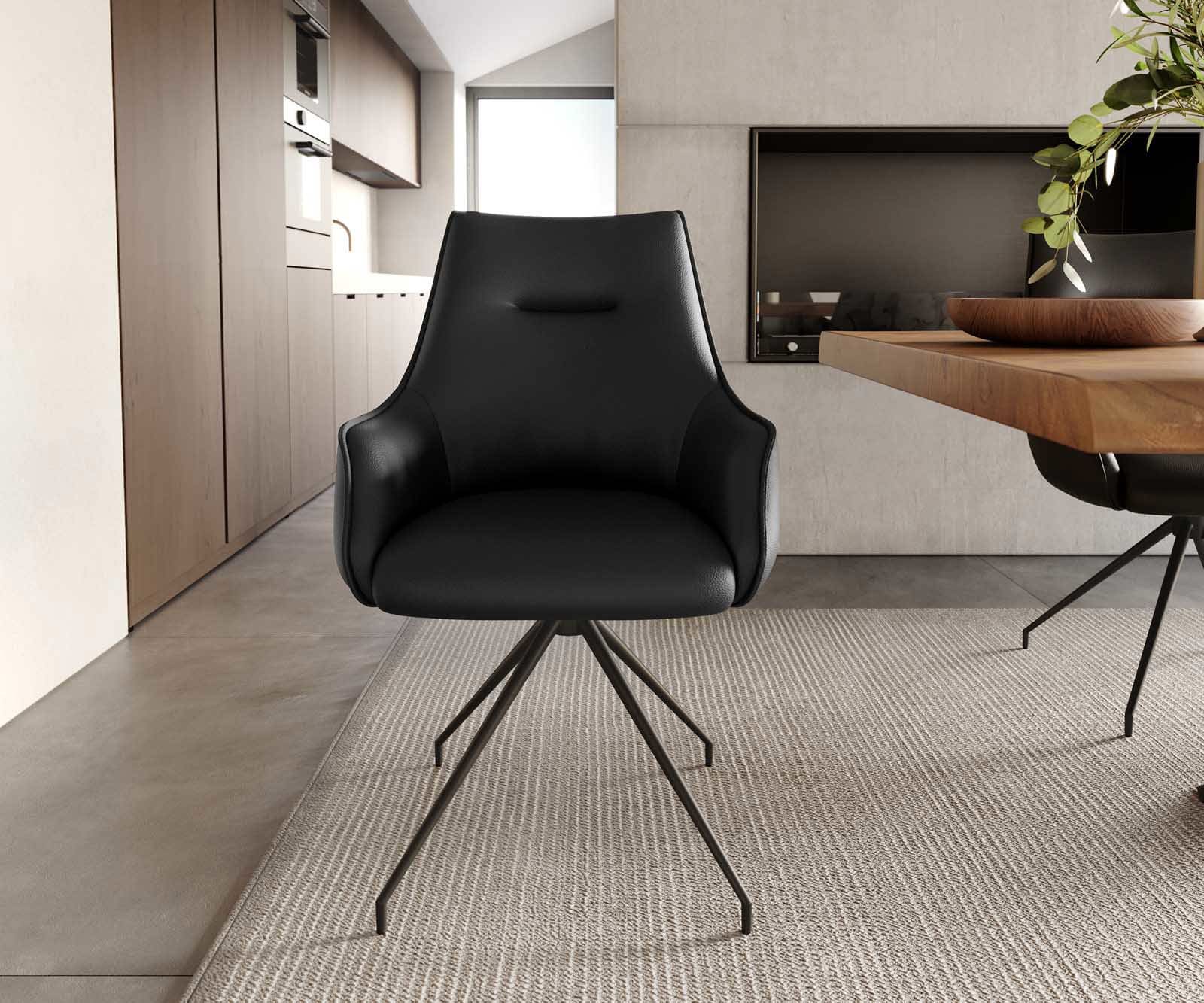 Drehstuhl Alja-Flex mit Armlehnen Echt-Leder Schwarz Kreuzgestell konisch Schwarz 180° drehbar Taschenfederkern 1 Drehstuhl Alja-Flex mit Armlehnen Echt-Leder Schwarz Kreuzgestell konisch Schwarz 180° drehbar Taschenfederkern 1