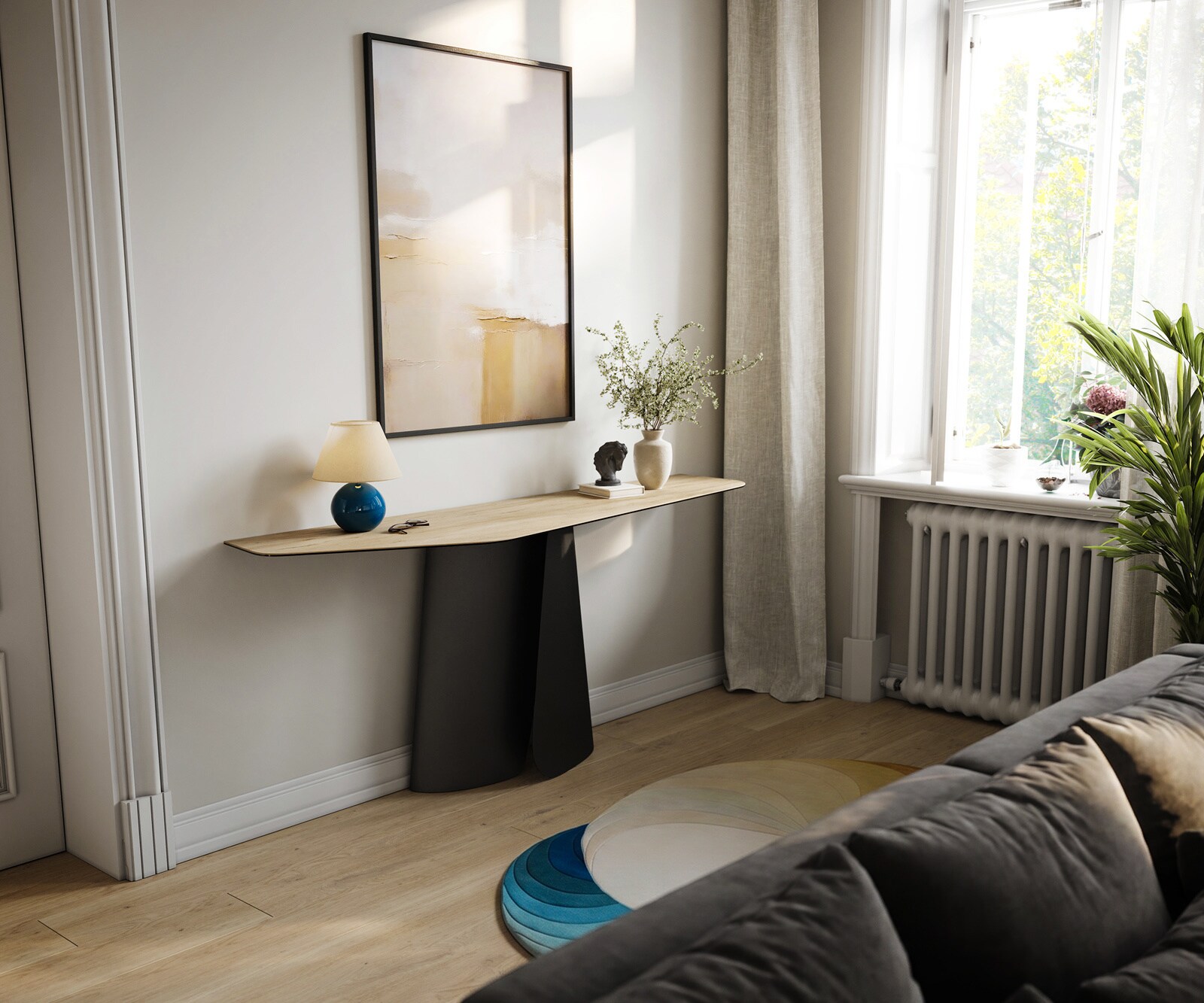 Konsolentisch Edge Polygonal 180x50 cm Keramik Laminam® Sabbia Eichefarbig Livos Metall Schwarz 6