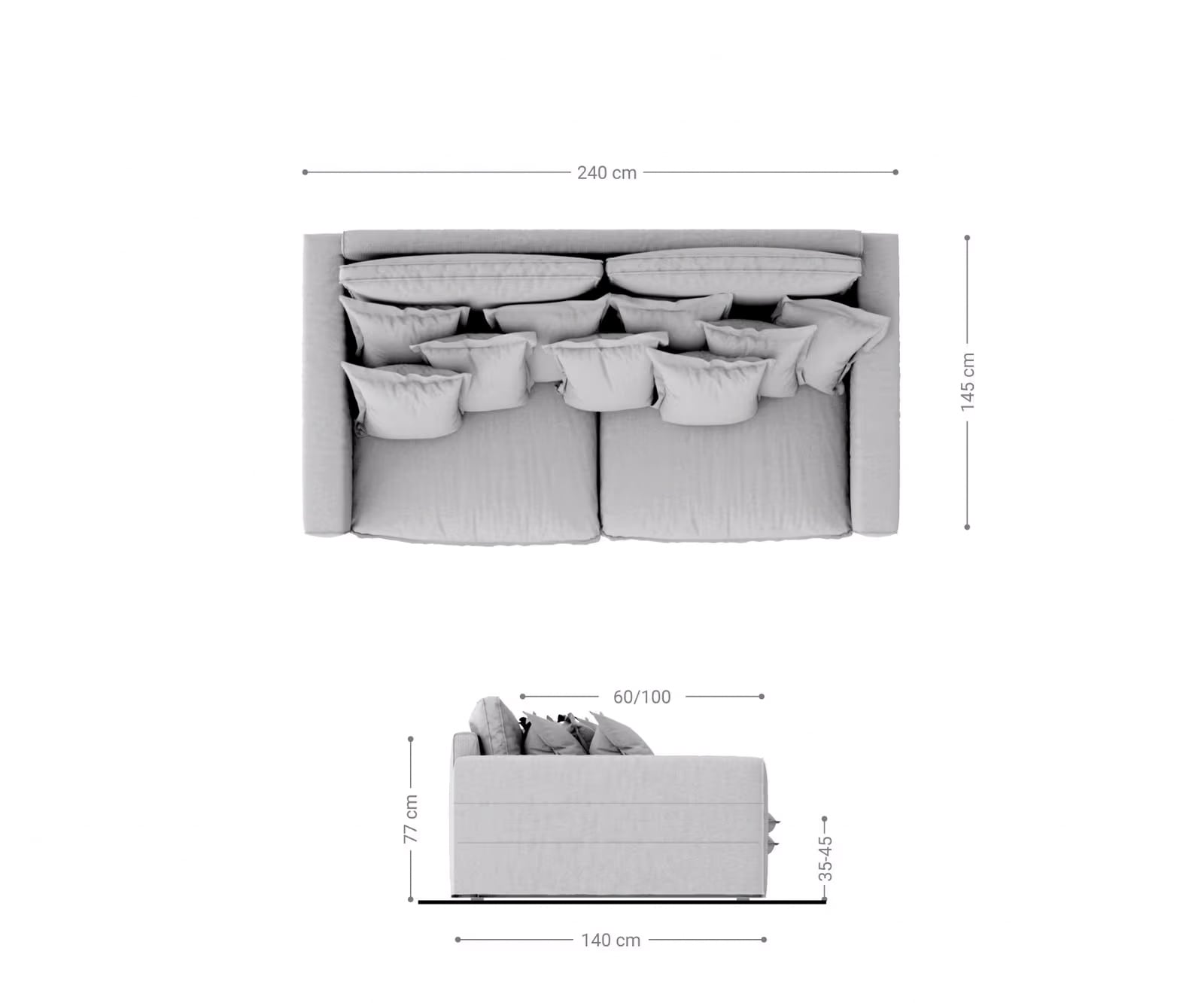Hussensofa Noelia 240x145 cm Elfenbeinfarben mit Kissen 8