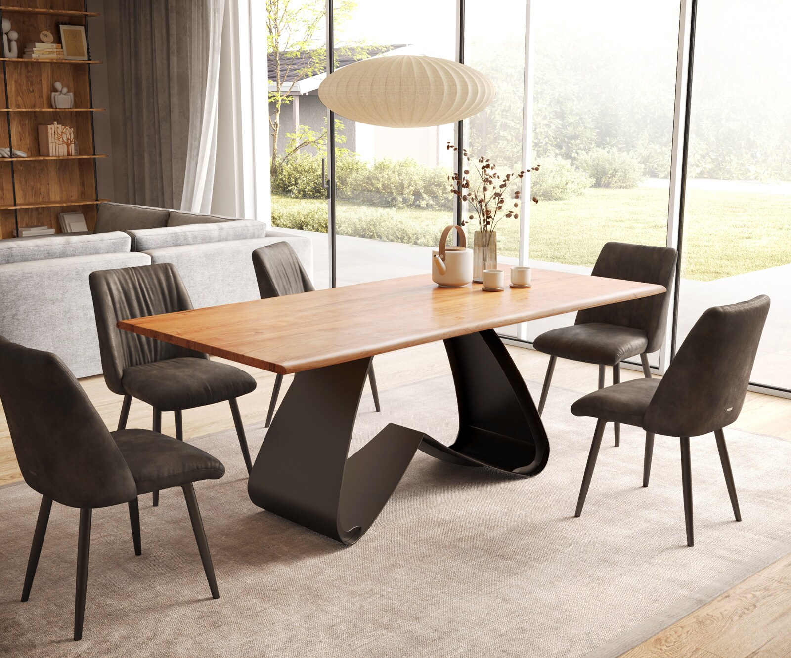 Table à manger Edge 200x100 Acacia Nature Cadre en W Métal Noir Live-Edge 6
