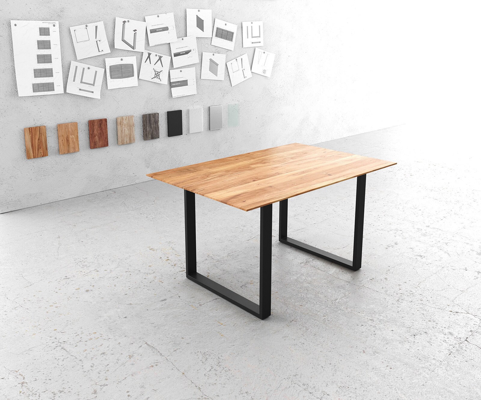 Table de salle à manger Edge 180x90 Acacia Naturel Acier inoxydable Chant Suisse étroit 3