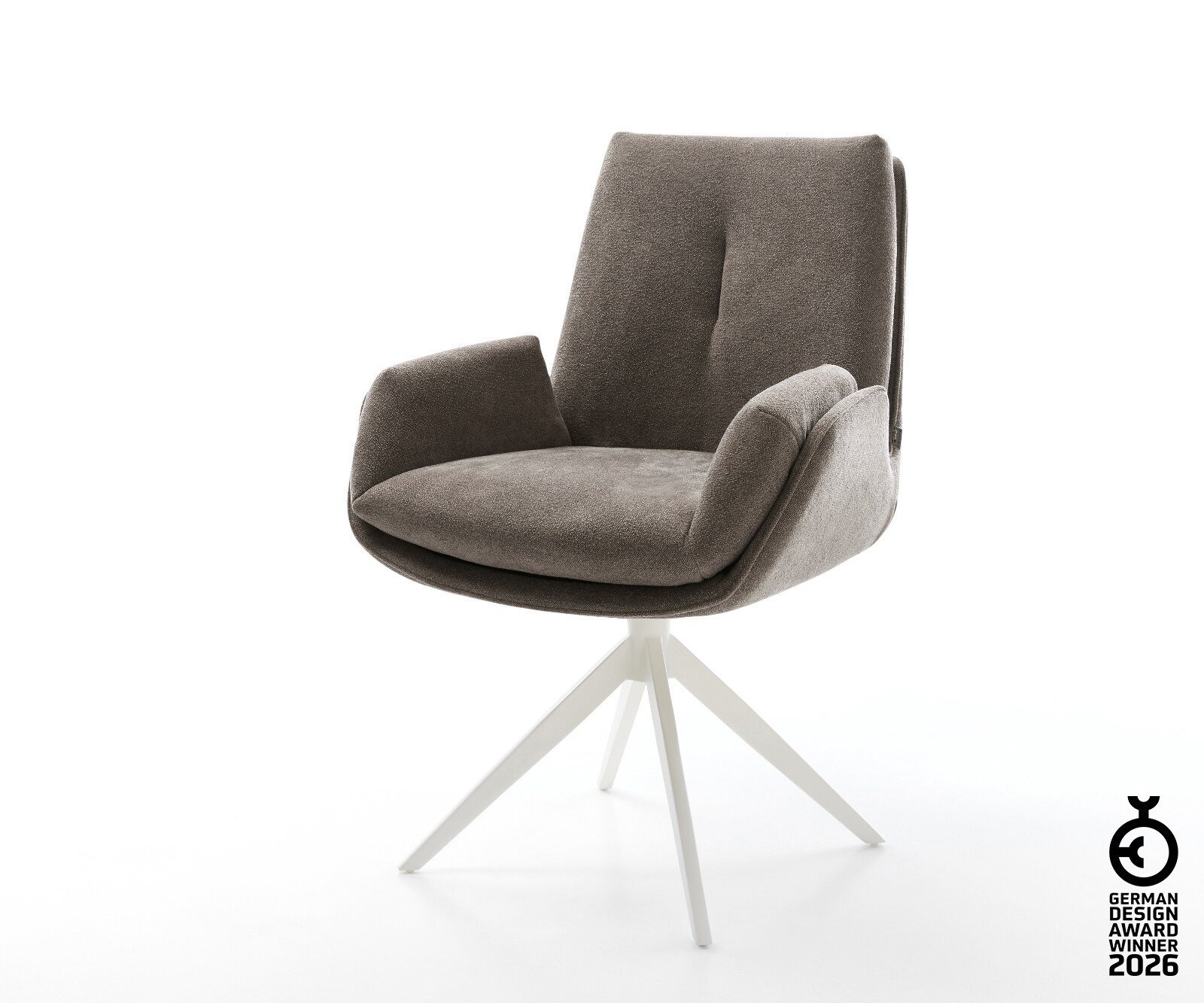 Drehstuhl Clea-Flex Strukturstoff Soft Taupe Kreuzgestell breit Weiß 360° drehbar Wippfunktion