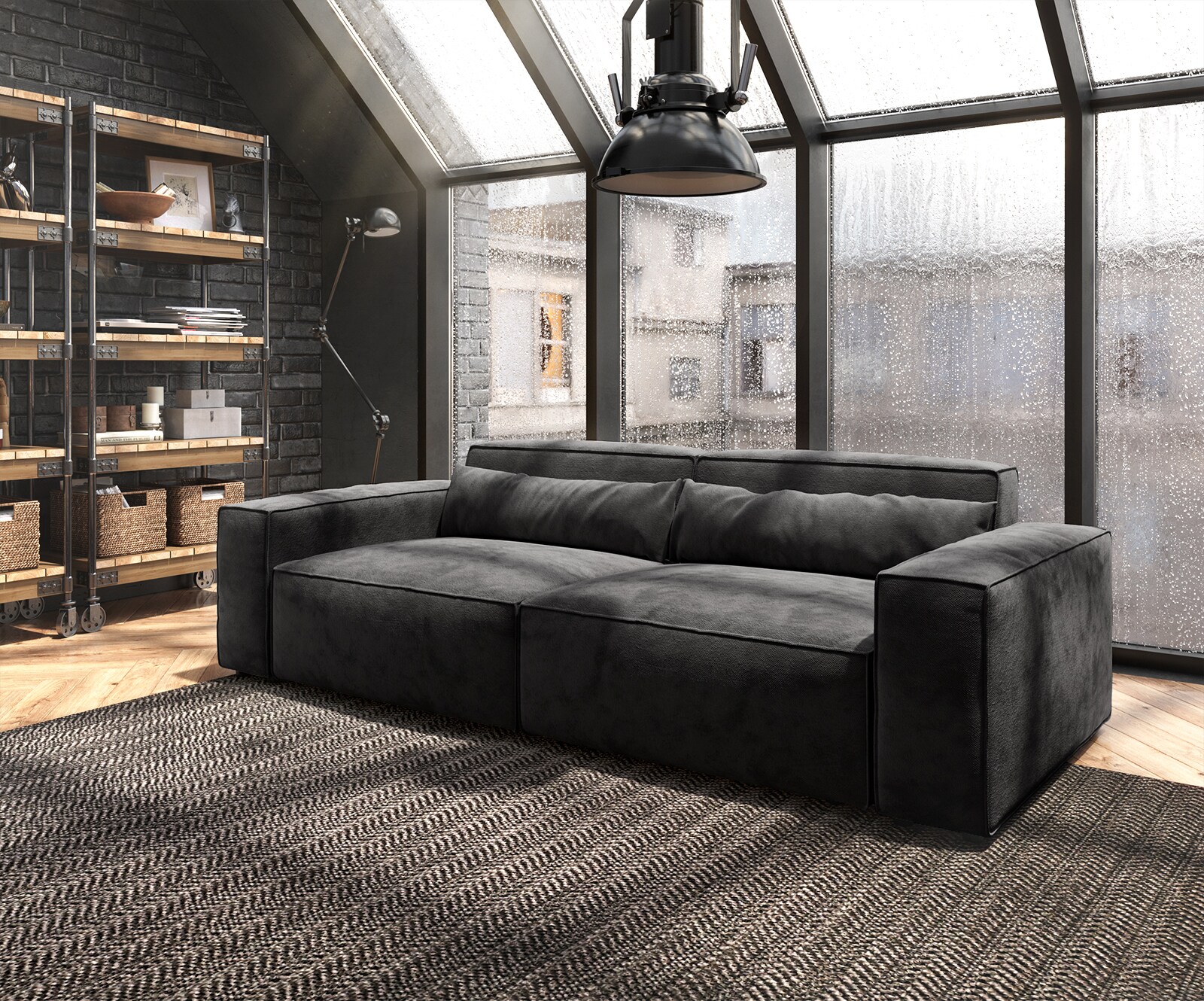 Grand Canapé Sirpio 230x95 cm Microfibre Noir 1
