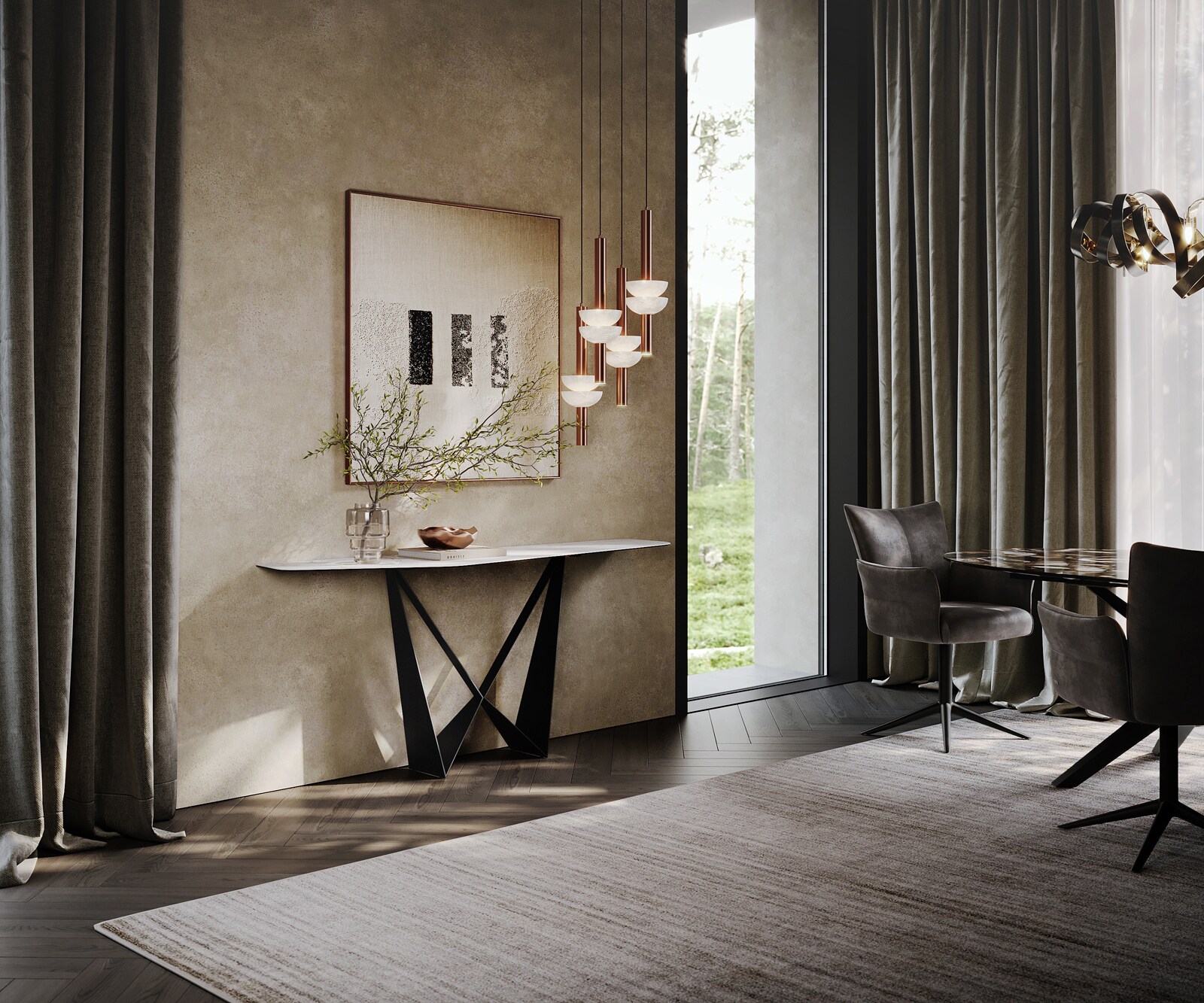 Console Edge Polygonal 180x50 cm Céramique Laminam® Statuarietto Weiß Spios Métal Noir 6