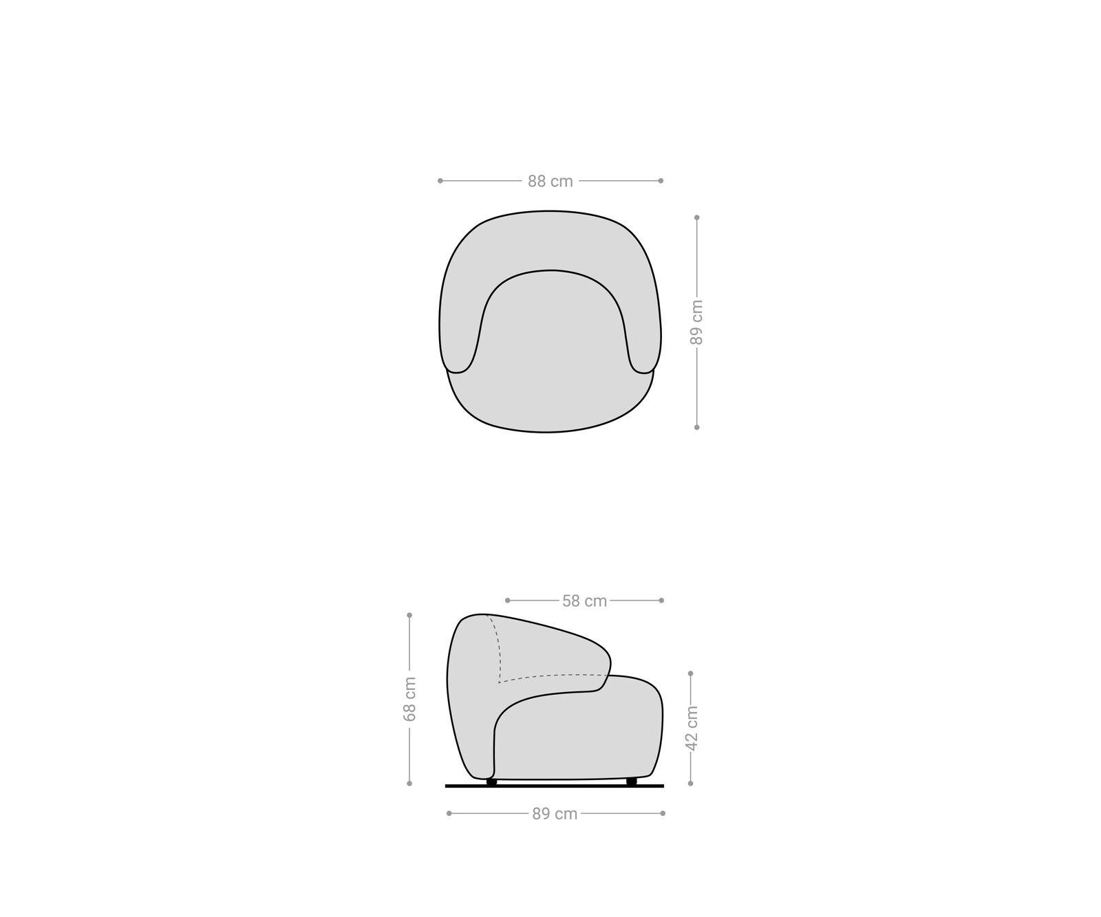 Loungesessel Nova 88x88 cm Strukturstoff Soft Grau 8
