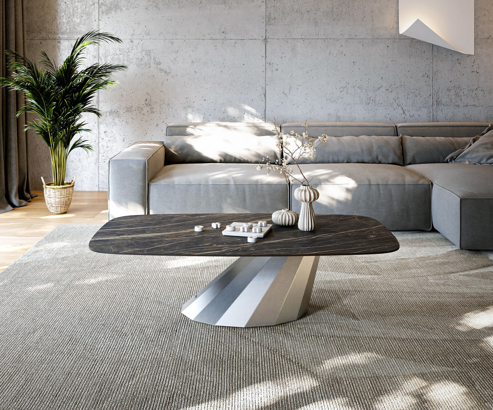 Table basse Edge Boot 140x80 cm céramique Laminam® Noir Desir brun Parabi acier inoxydable brossé 1