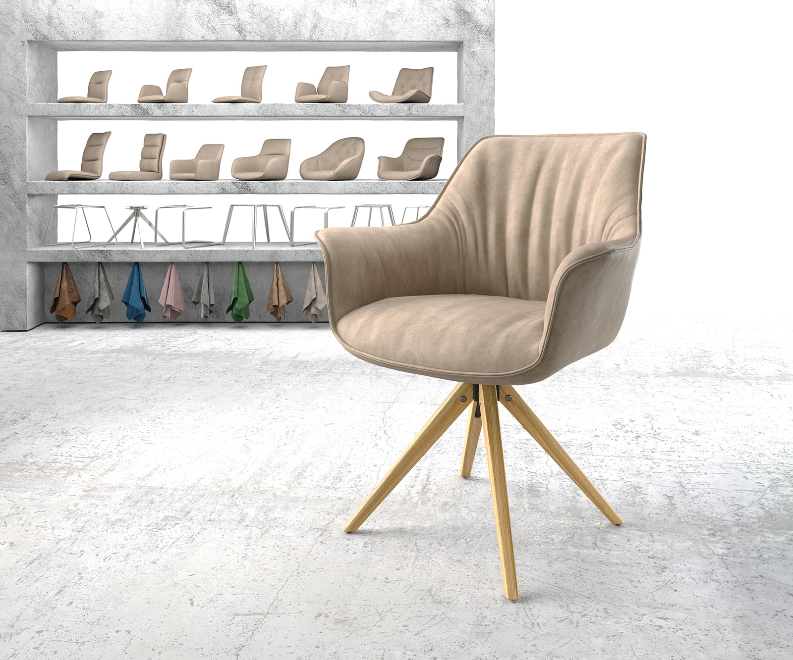 Chaise-pivotante Keila-Flex avec accoudoirs cuir véritable noir cadre croisé angulaire noir pivote sur 180° 1