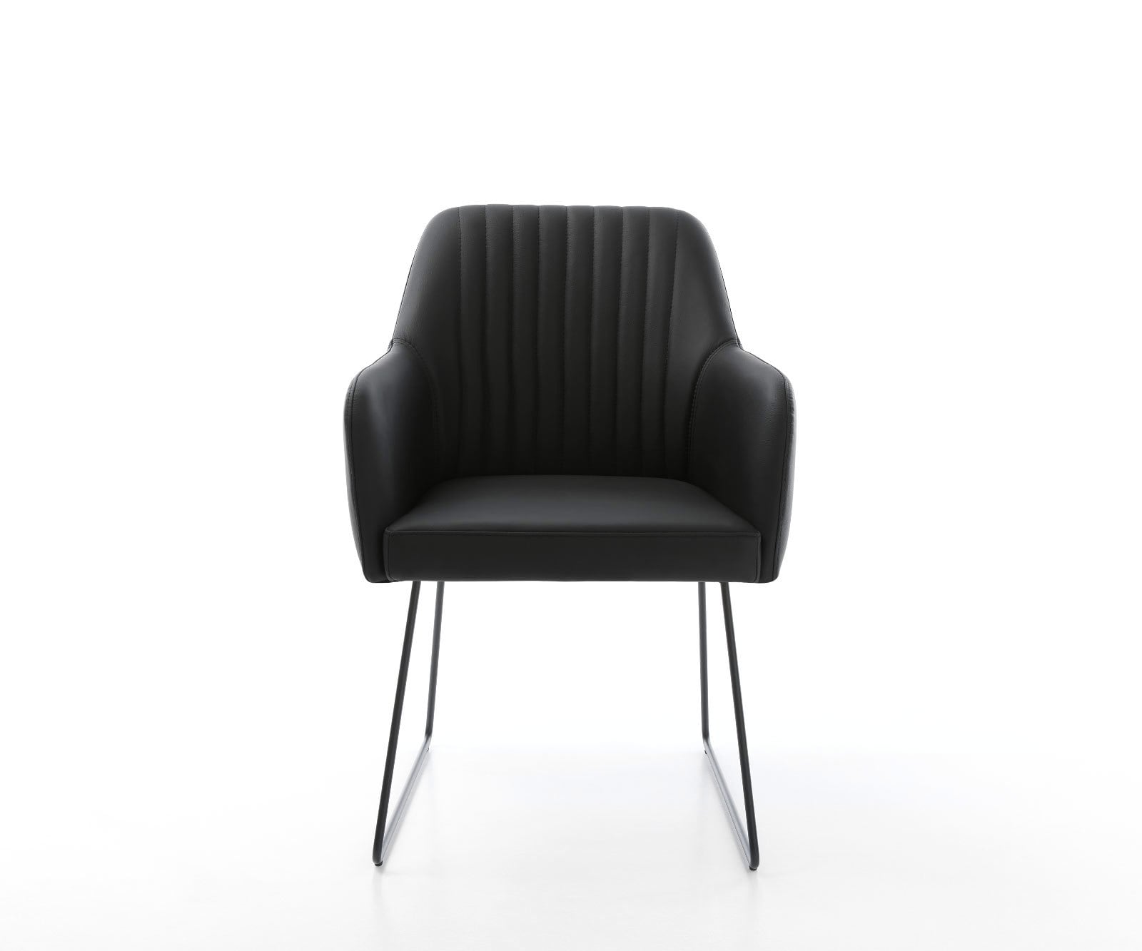 Chaise-de-salle-à-manger Greg-Flex cuir de vache noir pied trapèze noir ressorts ensachés 1 Chaise-de-salle-à-manger Greg-Flex cuir de vache noir pied trapèze noir ressorts ensachés 1