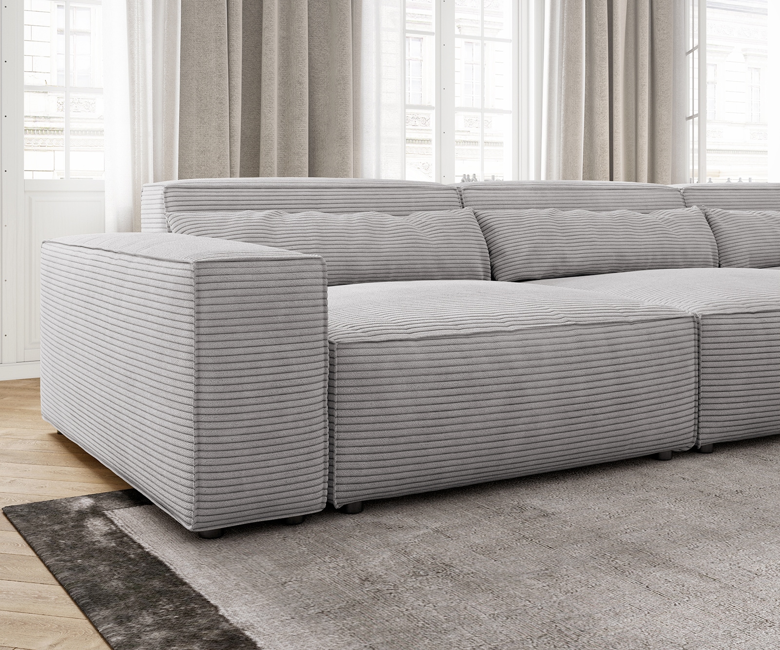 Ecksofa Sirpio XL 370x170 cm Cord Silbergrau Recamiere variabel 4 Ecksofa Sirpio XL 370x170 cm Cord Silbergrau Recamiere variabel 4