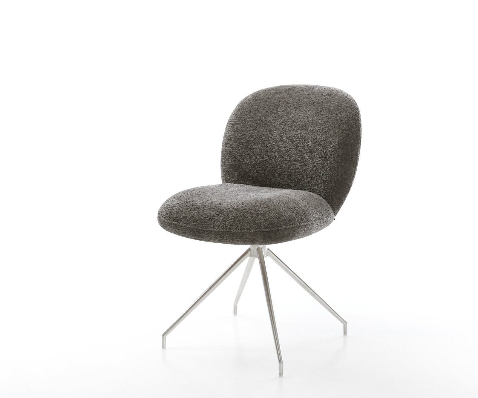 Chaise-de-salle-à-manger Nube-Flex bouclé doux couleur boue pied croisé conique acier inoxydable resorts ensachés 1