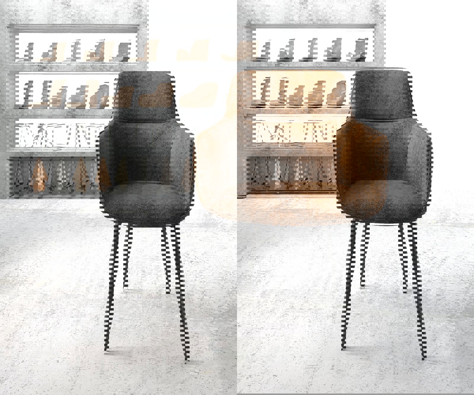 Armlehnstuhl Pejo-Flex Braun Antik 4-Fuß konisch Schwarz 2