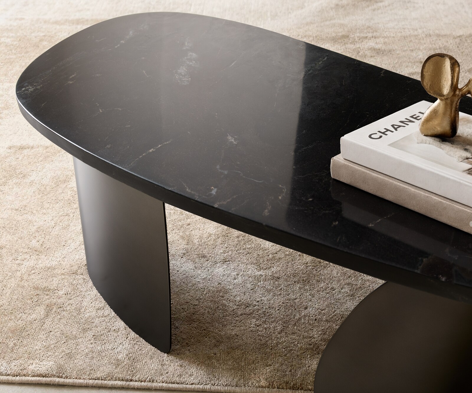 Couchtisch Marvello 100x50 cm Marmor Schwarz Gold Metall Black Antique 3
