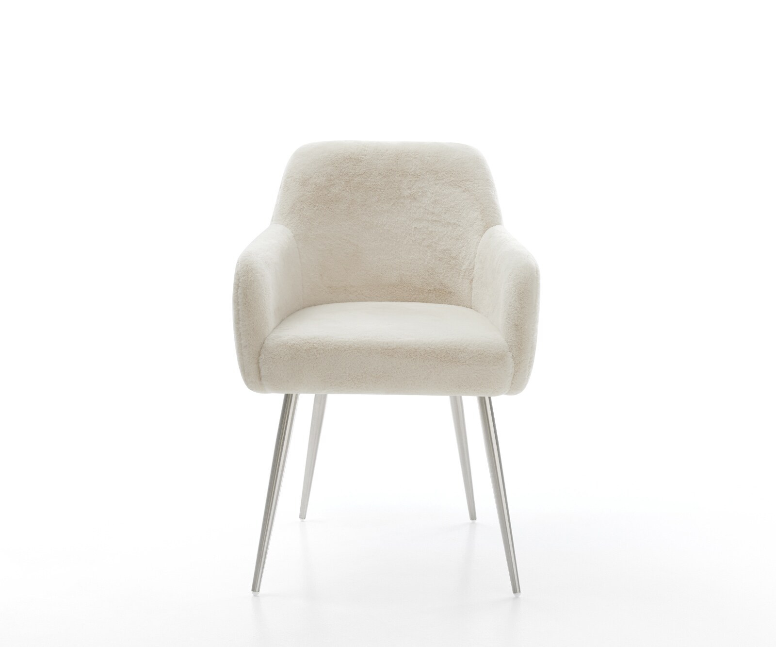 Esszimmerstuhl Greg-Flex Plüsch Creme-Weiß 4-Fuß konisch Edelstahl Taschenfederkern 1