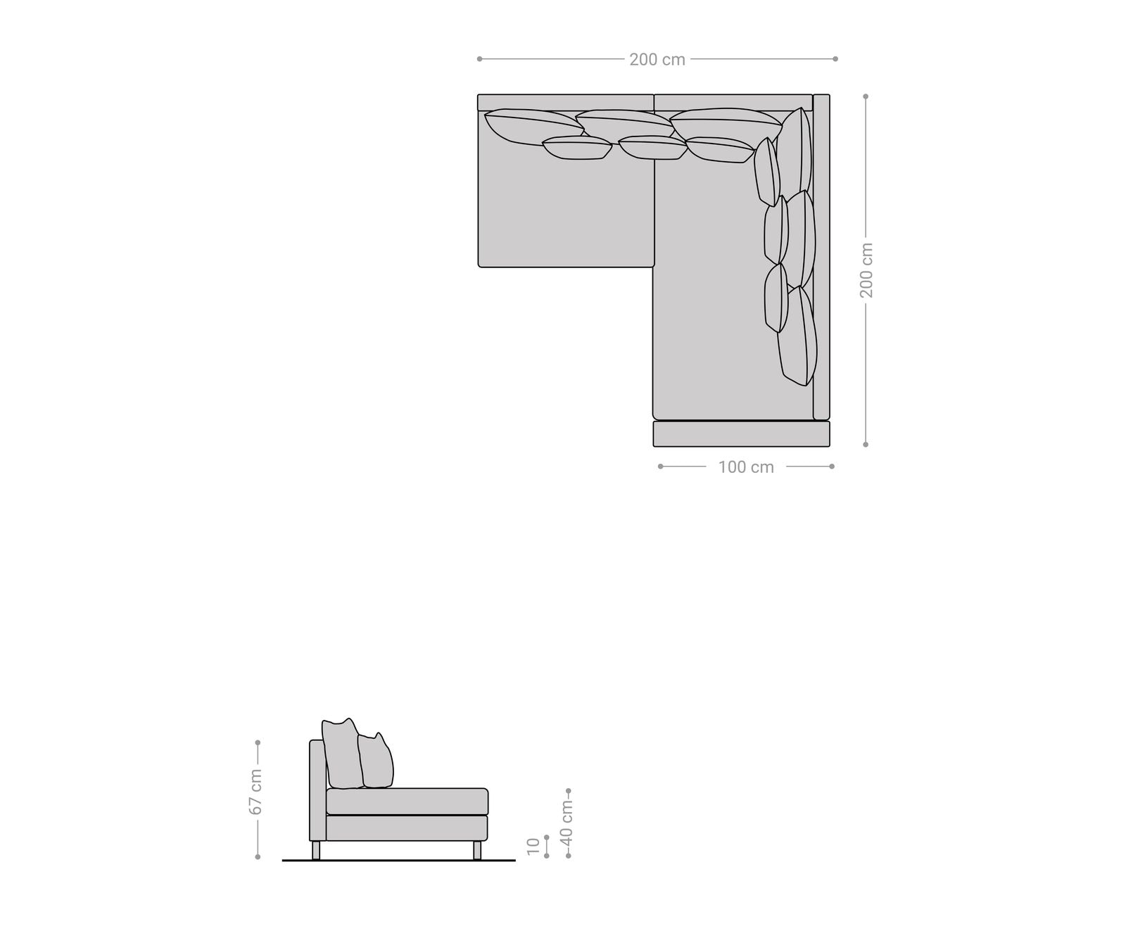 Canapé d'angle Clovis tissu structuré gris clair accoudoir ottoman droite 6