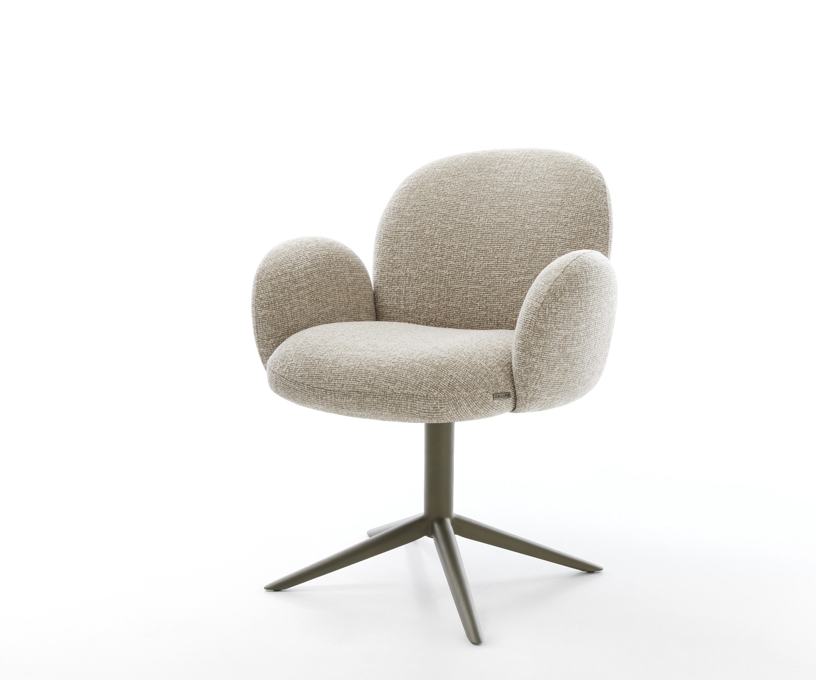 Chaise-pivotante Nube-Flex avec accoudoirs tissu tissé doux beige pied de chaise 4 branches aspect titane pivotement sur 360° fonction bascule resorts ensachés 1