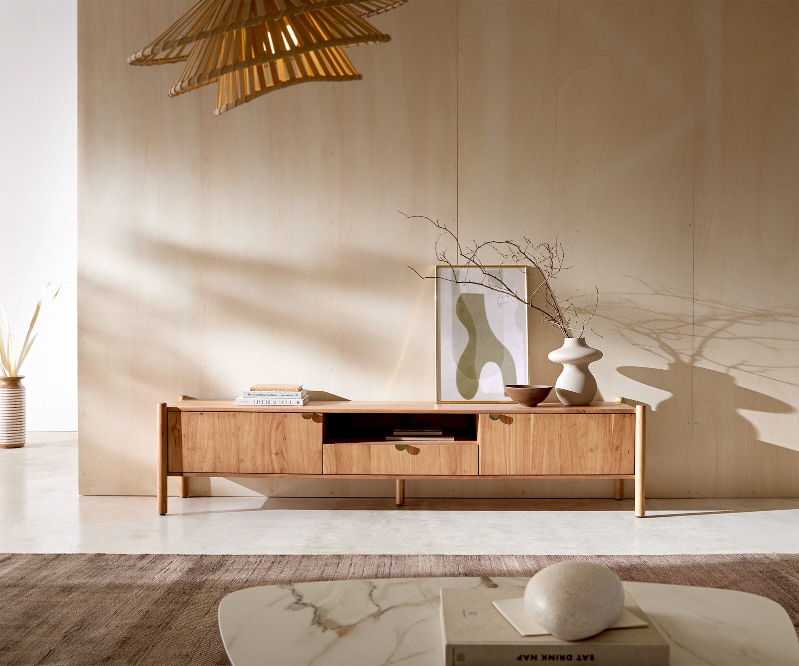 Meuble-TV  Caius 200 cm acacia Aura 2 portes 1 tiroir 1 compartiment 2