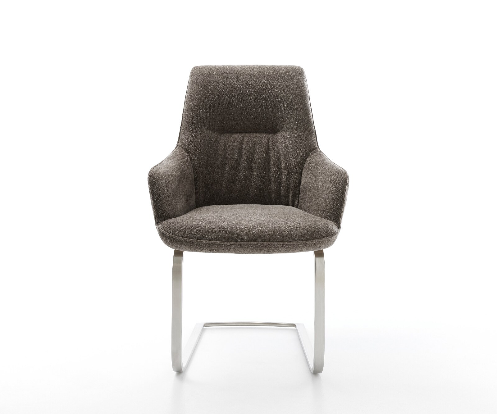 Cantilever Zelia-Flex avec accoudoirs tissu structuré doux taupe pied cantilever plat acier inoxydable ressorts ensachés 1
