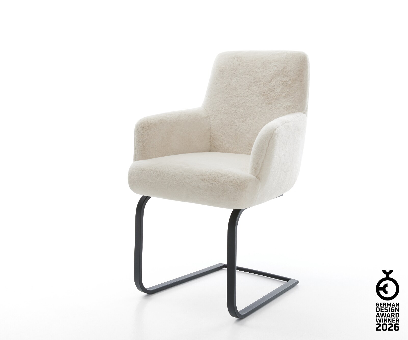 Freischwinger Heira-Flex mit Armlehnen Plüsch Creme-Weiß Freischwinger flach Schwarz Taschenfederkern