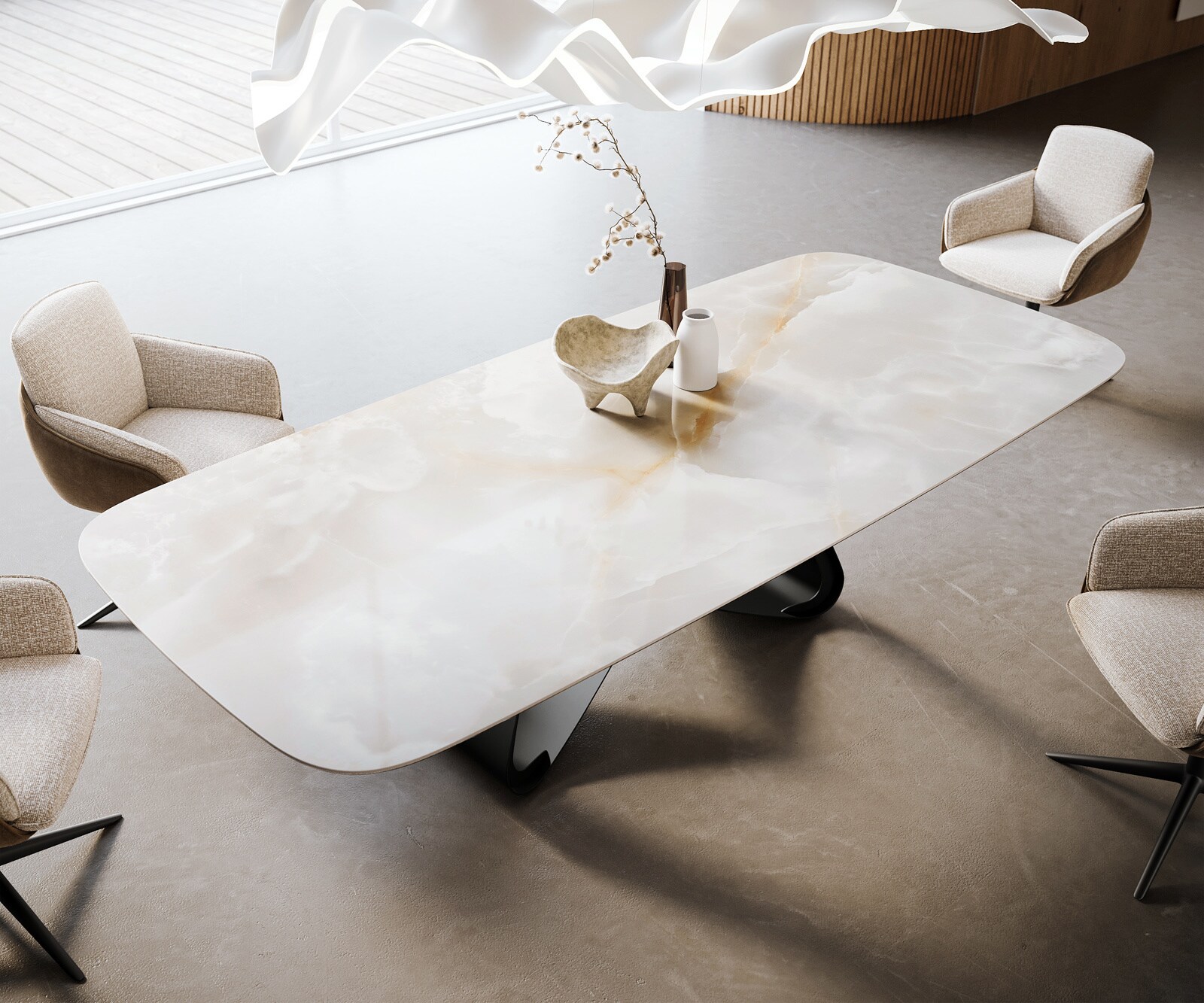 Esstisch Edge Boot 270x120 cm Keramik Iris FMG Onice Grigio W-Gestell Metall Schwarz 3