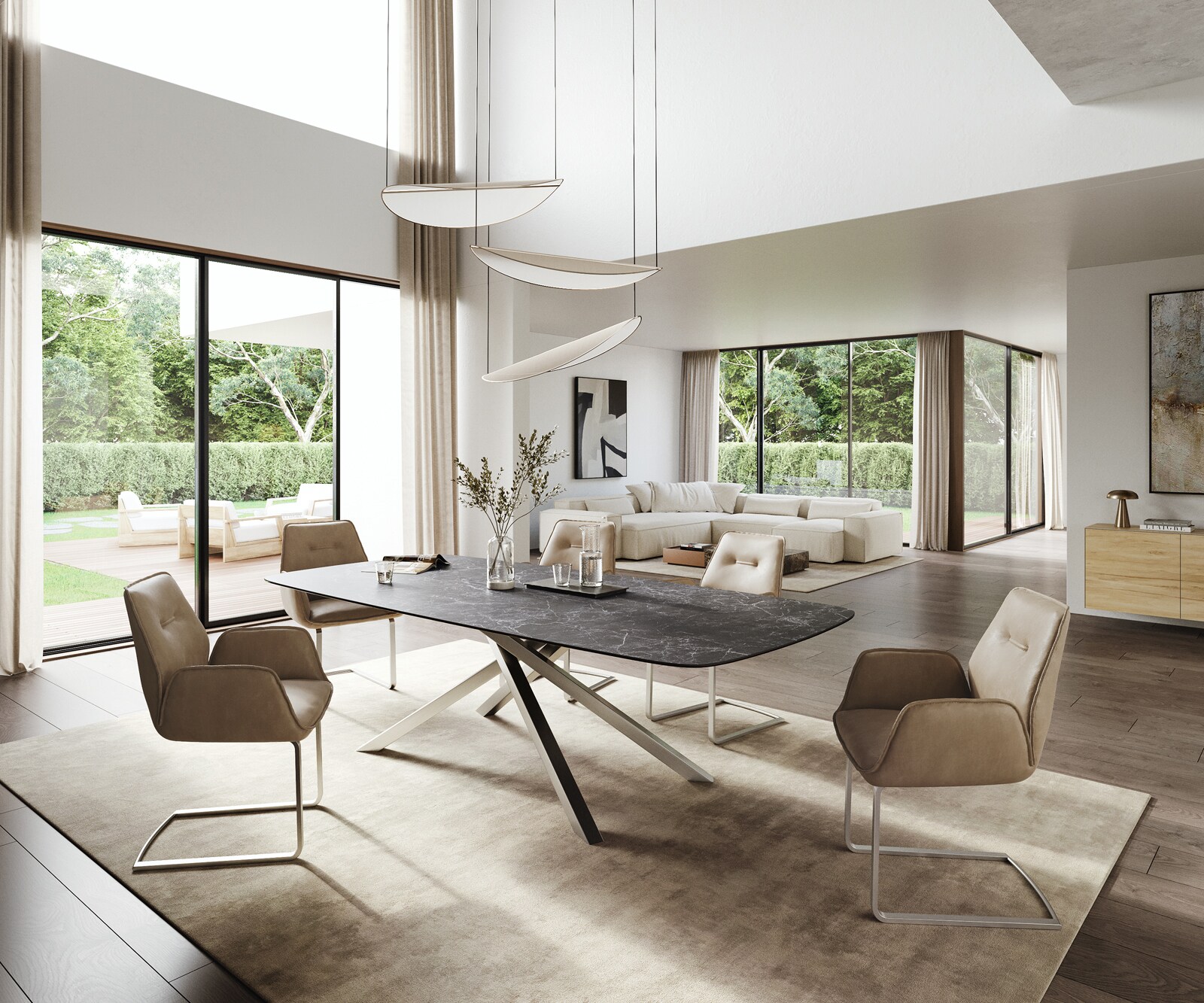 Table à manger Edge Boot 260x120 cm Céramique Laminam® Nero Greco Anthracite piètement en croix Rectangle Acier inoxydable 6