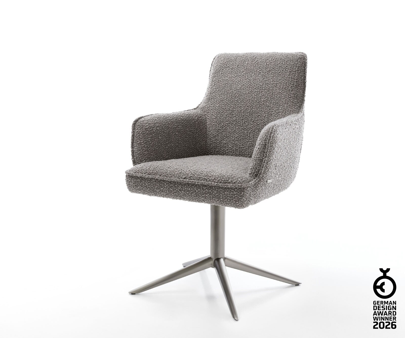 Drehstuhl Heira-Flex mit Armlehnen Bouclé Silbergrau Fußkreuz Graphit 360° drehbar Wippfunktion Taschenfederkern