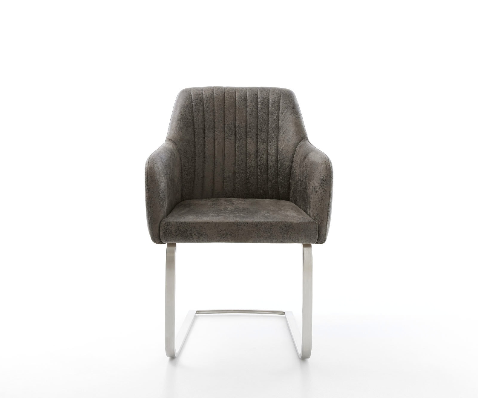 Cantilever Greg-Flex microvelours gris antique pied cantilever plat acier inoxydable brossé ressorts ensachés 2