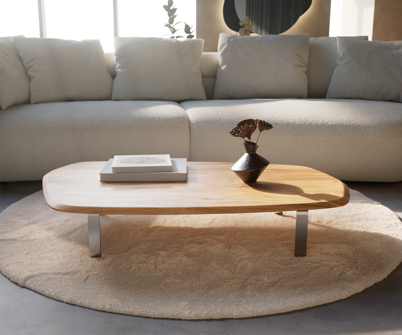 Table-basse Nagaru 120 x 70 cm acacia Aura pieds en L acier inoxydable 1