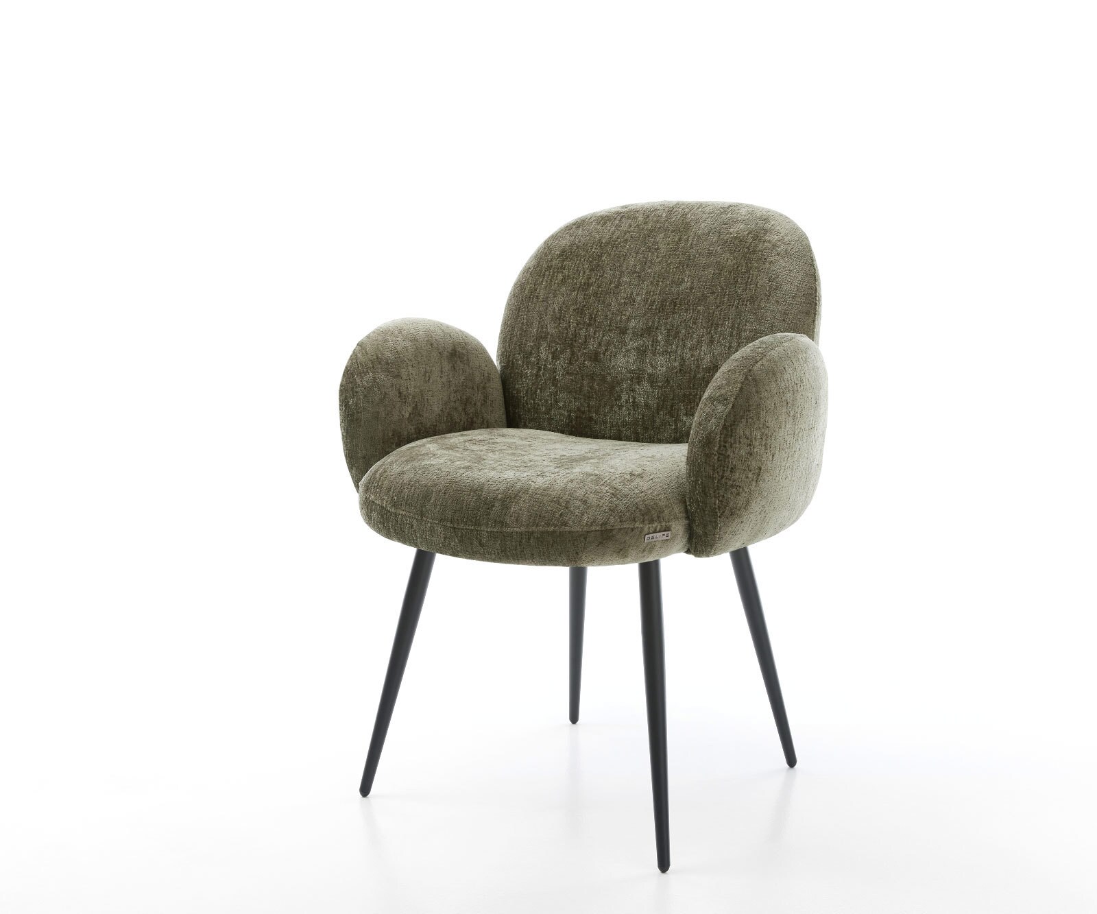 Esszimmerstuhl Nube-Flex mit Armlehnen Chenille Olive 4-Fuß konisch Schwarz Taschenfederkern 1