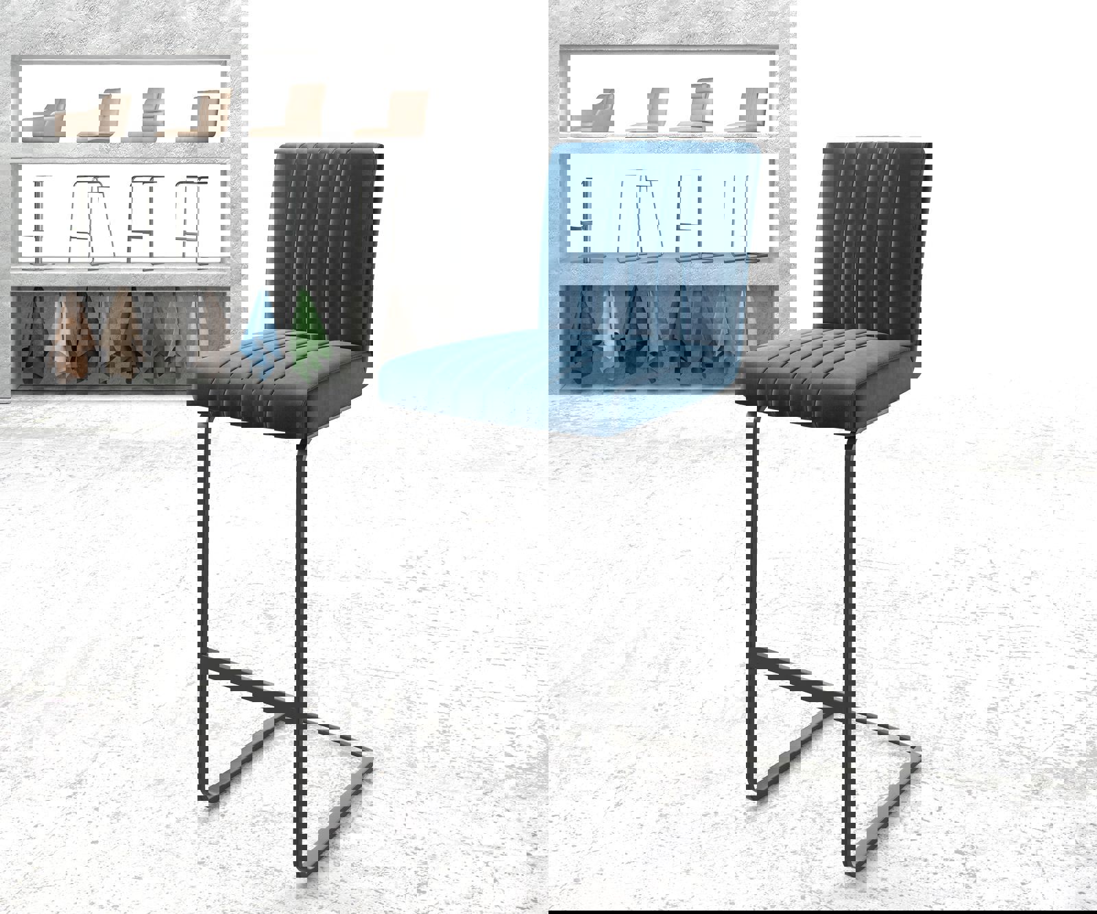 Barstuhl Luiga-Flex Samt Blau Freischwinger flach Metall Barstuhl Luiga-Flex Samt Blau Freischwinger flach Metall