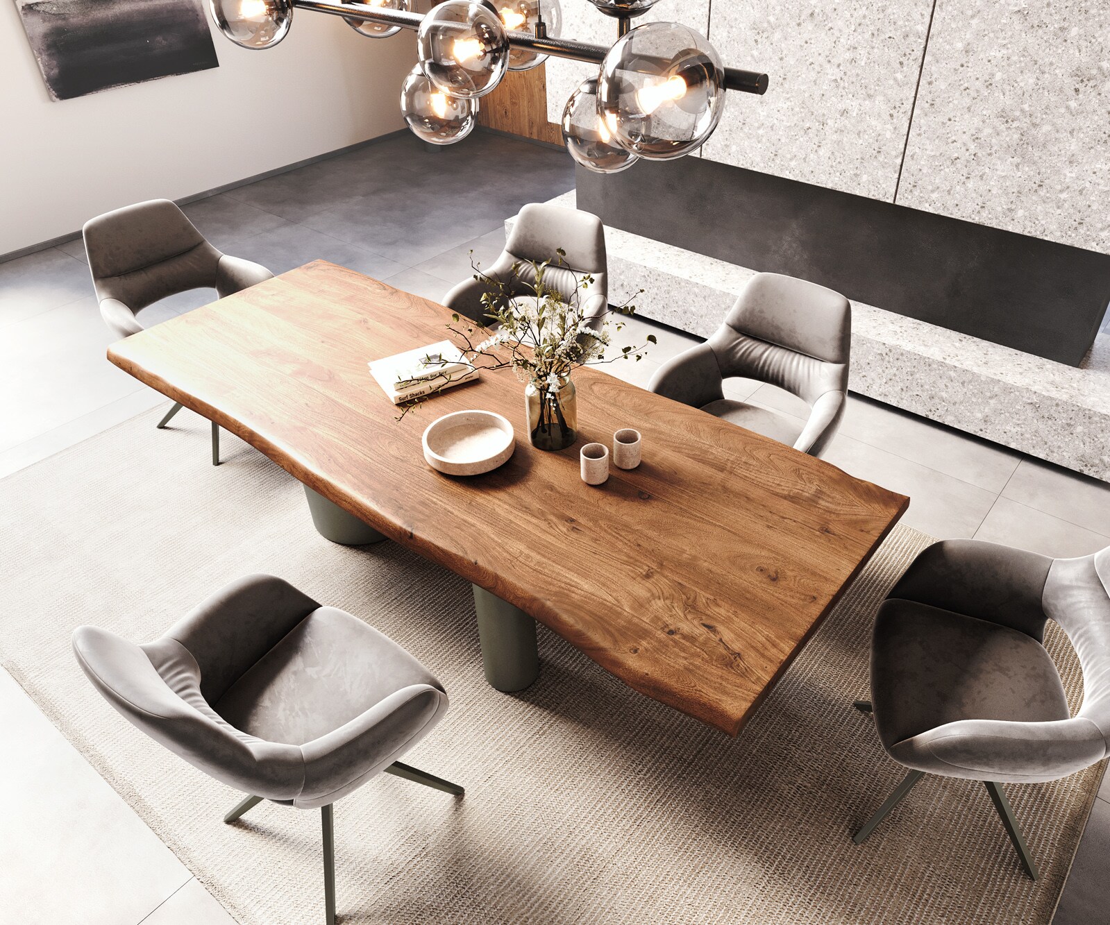 Table à manger Edge 260x100 XL Acacia Marron Troa Métal finition à effet Titane Live-Edge 3