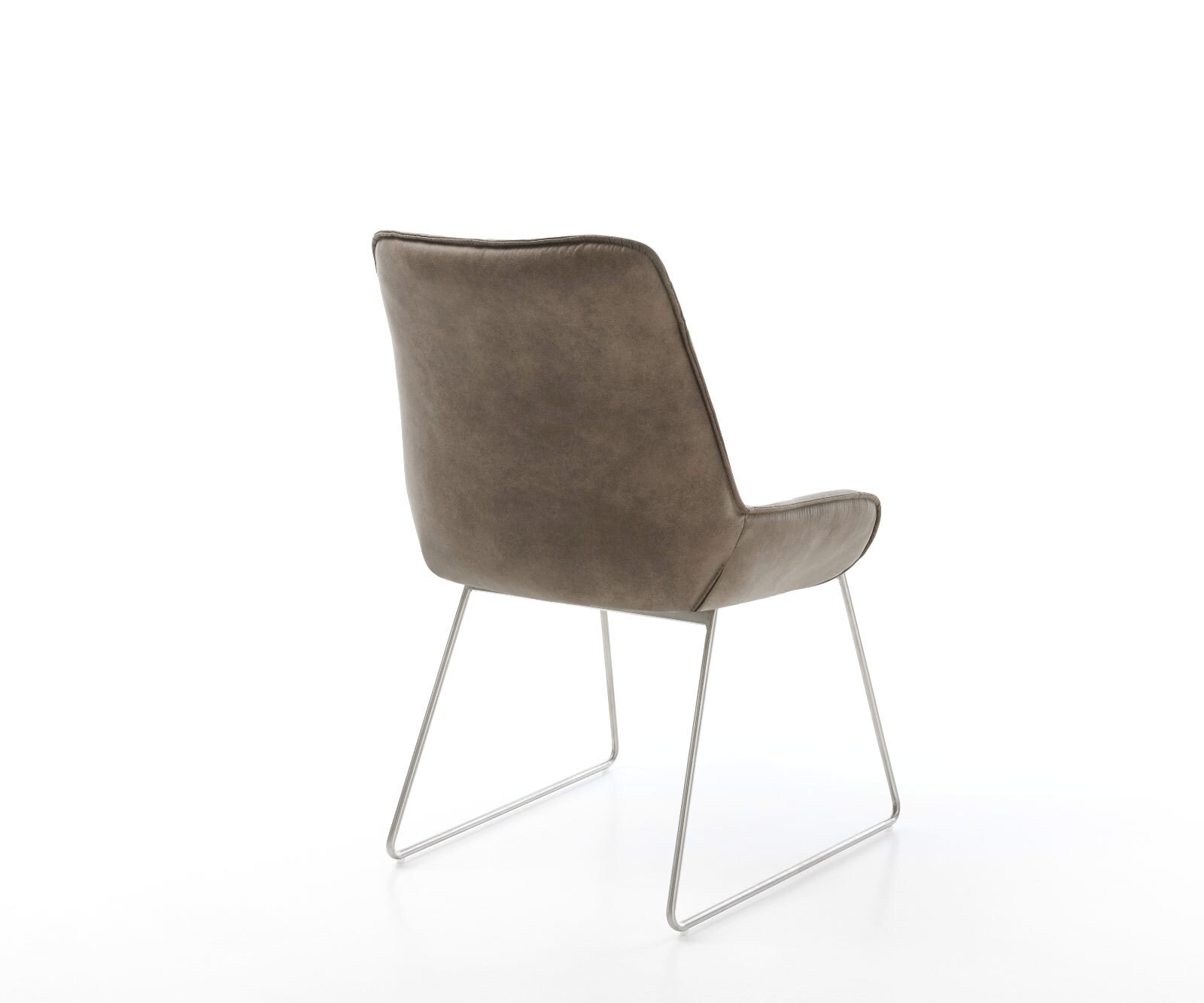 Chaise-de-salle-à-manger Taimi-Flex microvelours taupe vintage pied trapèze acier inoxydable brossé 4