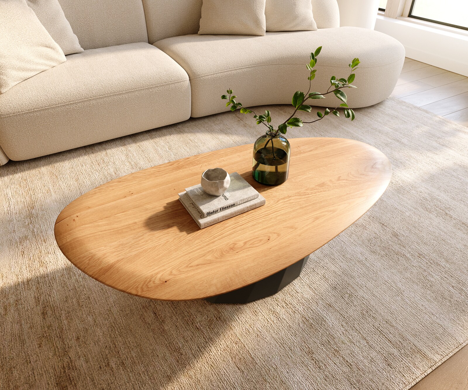 Couchtisch Edge Oval 140x75 cm Eiche Natur Runde Kante Parabi Metall Schwarz 4