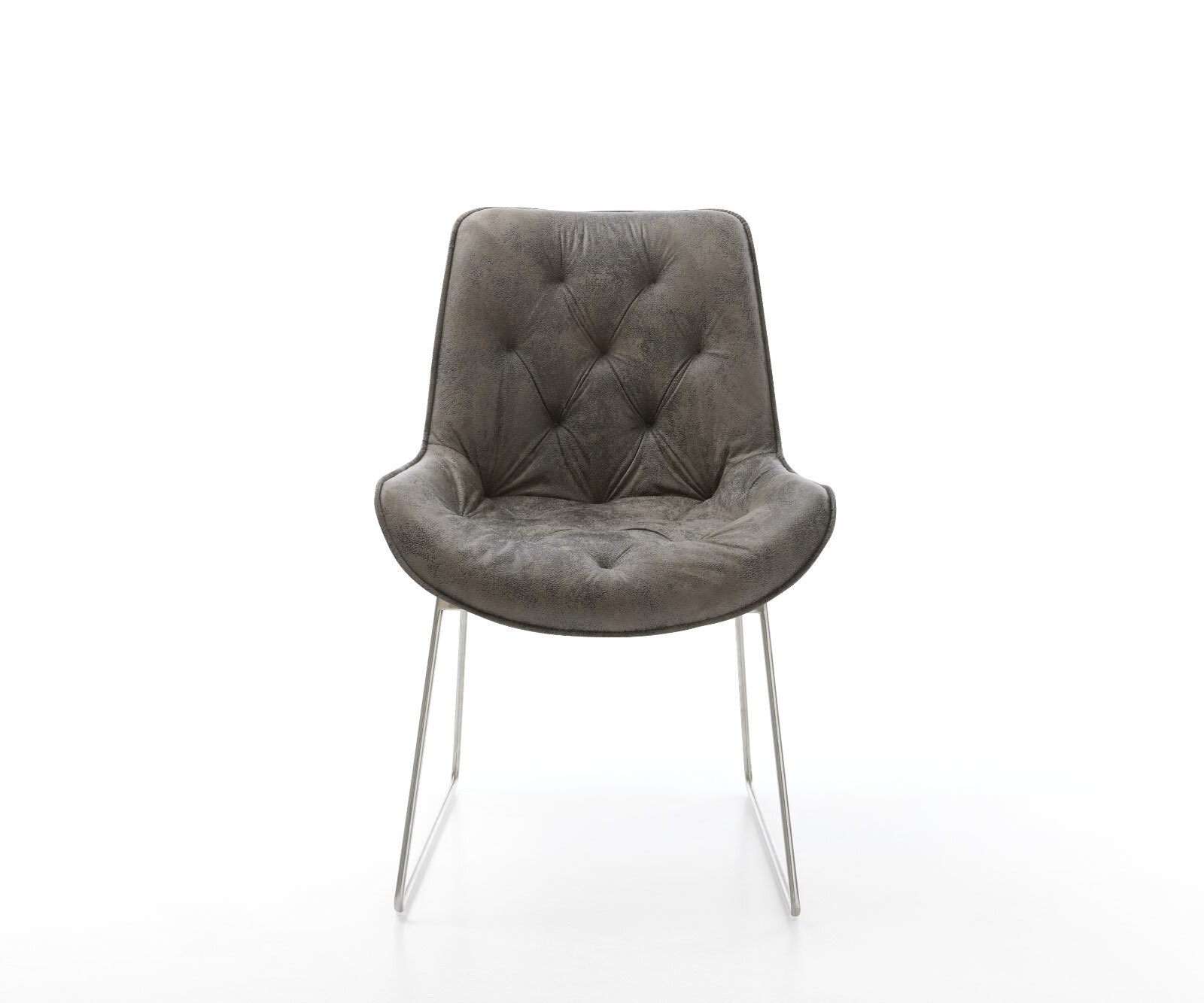 Chaise-de-salle-à-manger Taimi-Flex microvelours gris antique pied trapèze acier inoxydable brossé 1