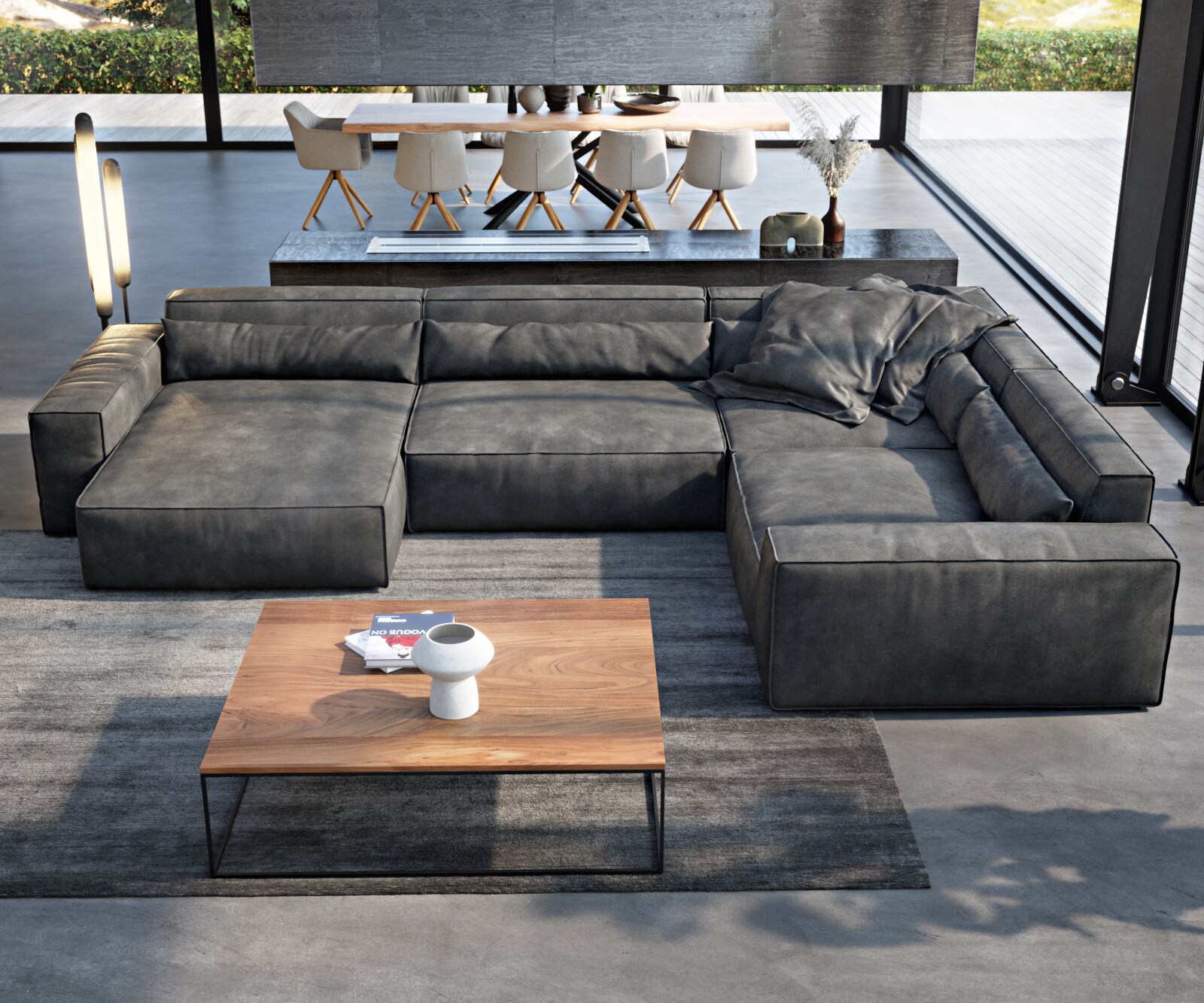 Wohnlandschaft Sirpio XL 360x260 cm Lederimitat Vintage Anthrazit Recamiere variabel 1