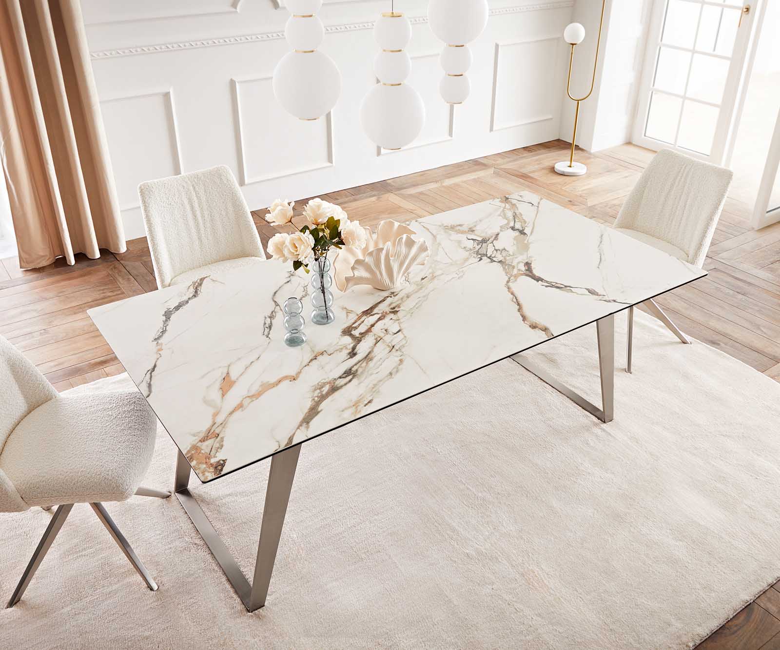 Esstisch Edge 200x100 Keramik Calacatta Luxe Weiß-Gold-Grau Edelstahl Schräg 5 Esstisch Edge 200x100 Keramik Calacatta Luxe Weiß-Gold-Grau Edelstahl Schräg 5