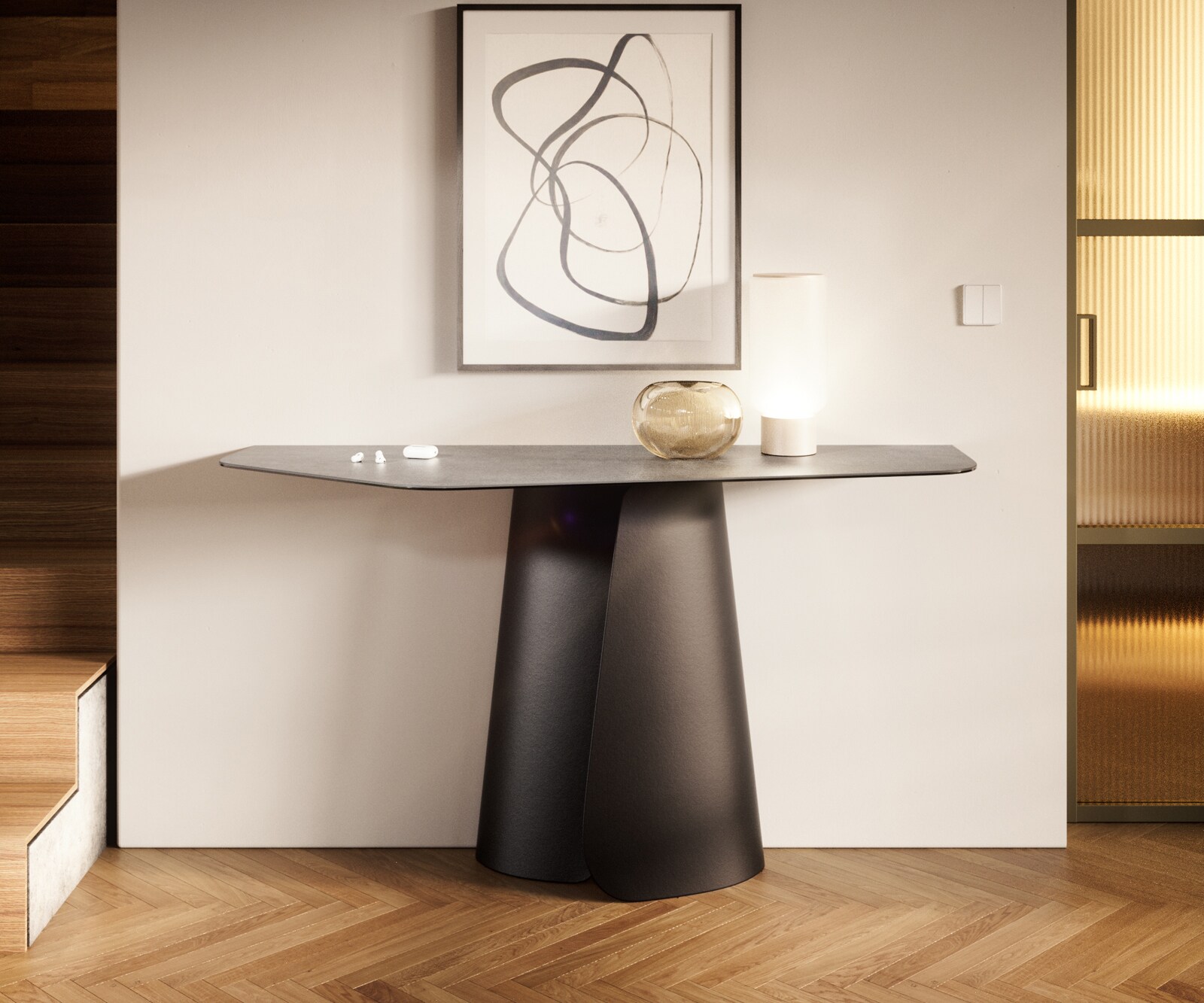 Konsolentisch Edge Polygonal 140x50 cm Keramik Beton Grau Spios Metall Schwarz
