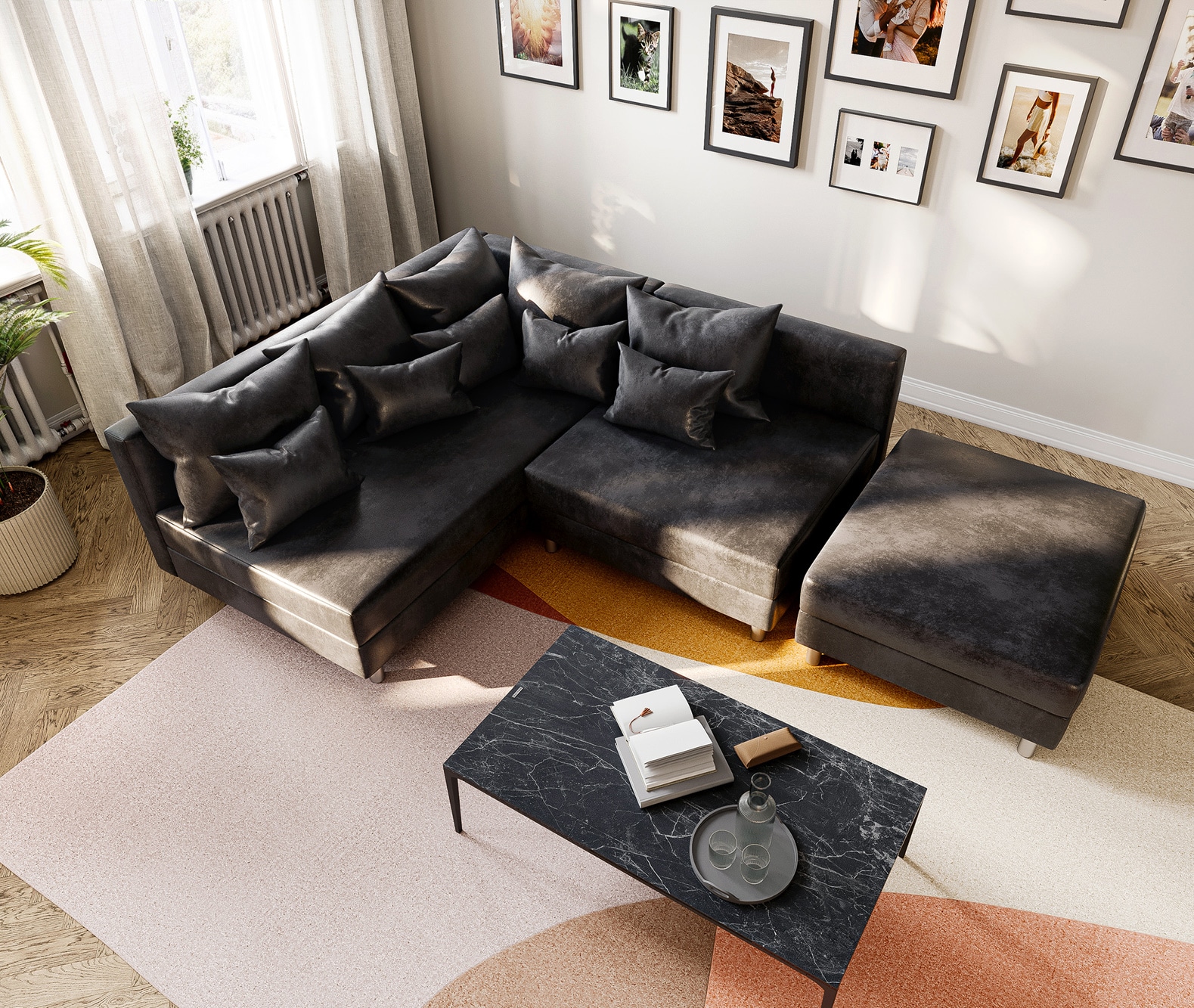 Canapé d'angle Clovis anthracite tabouret ottoman gauche module canapé 3 Canapé d'angle Clovis anthracite tabouret ottoman gauche module canapé 3